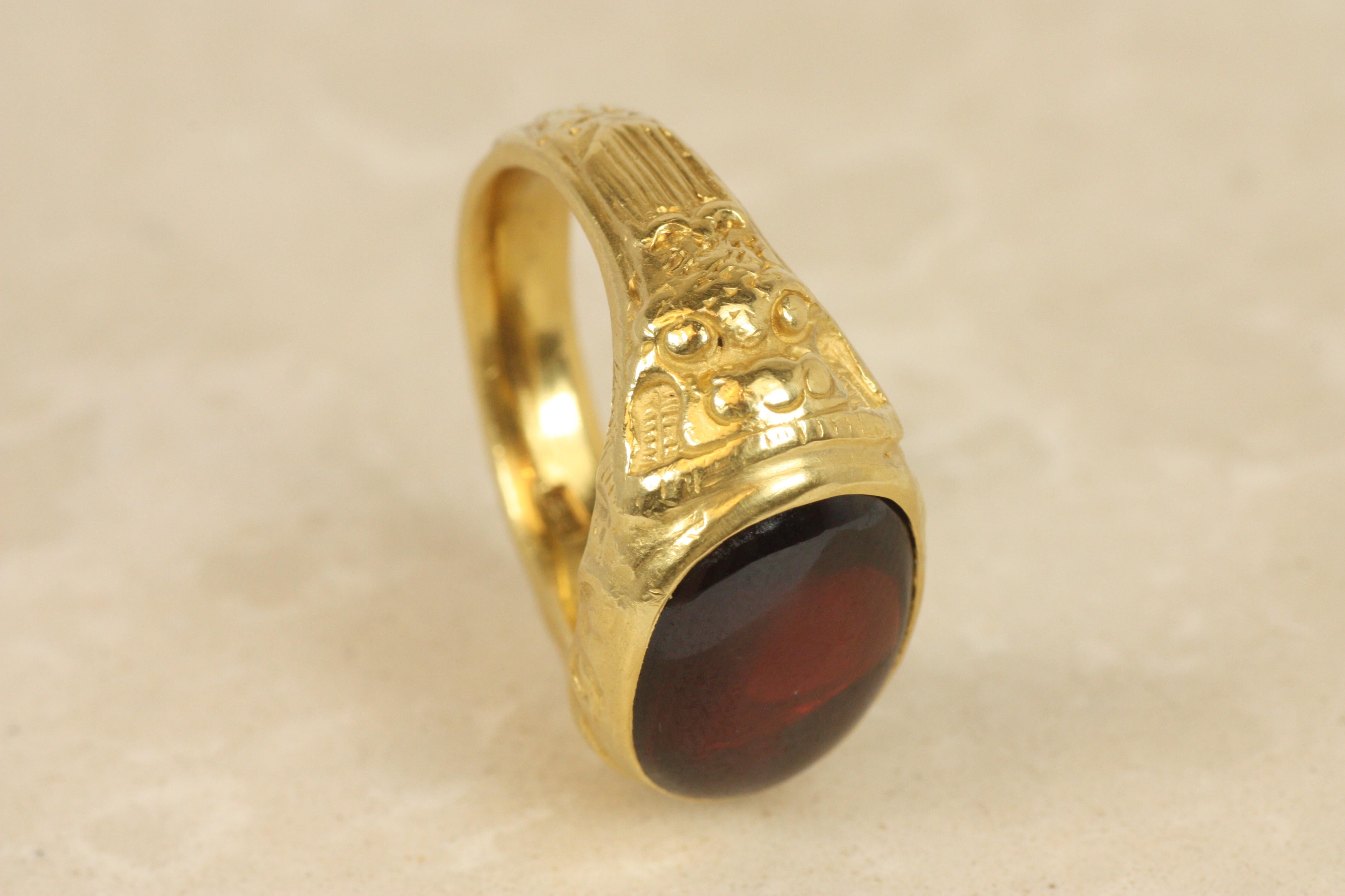 Chinese Dragon Garnet Ring – 22K Yellow Gold, Darlene deSedle For Sale 3