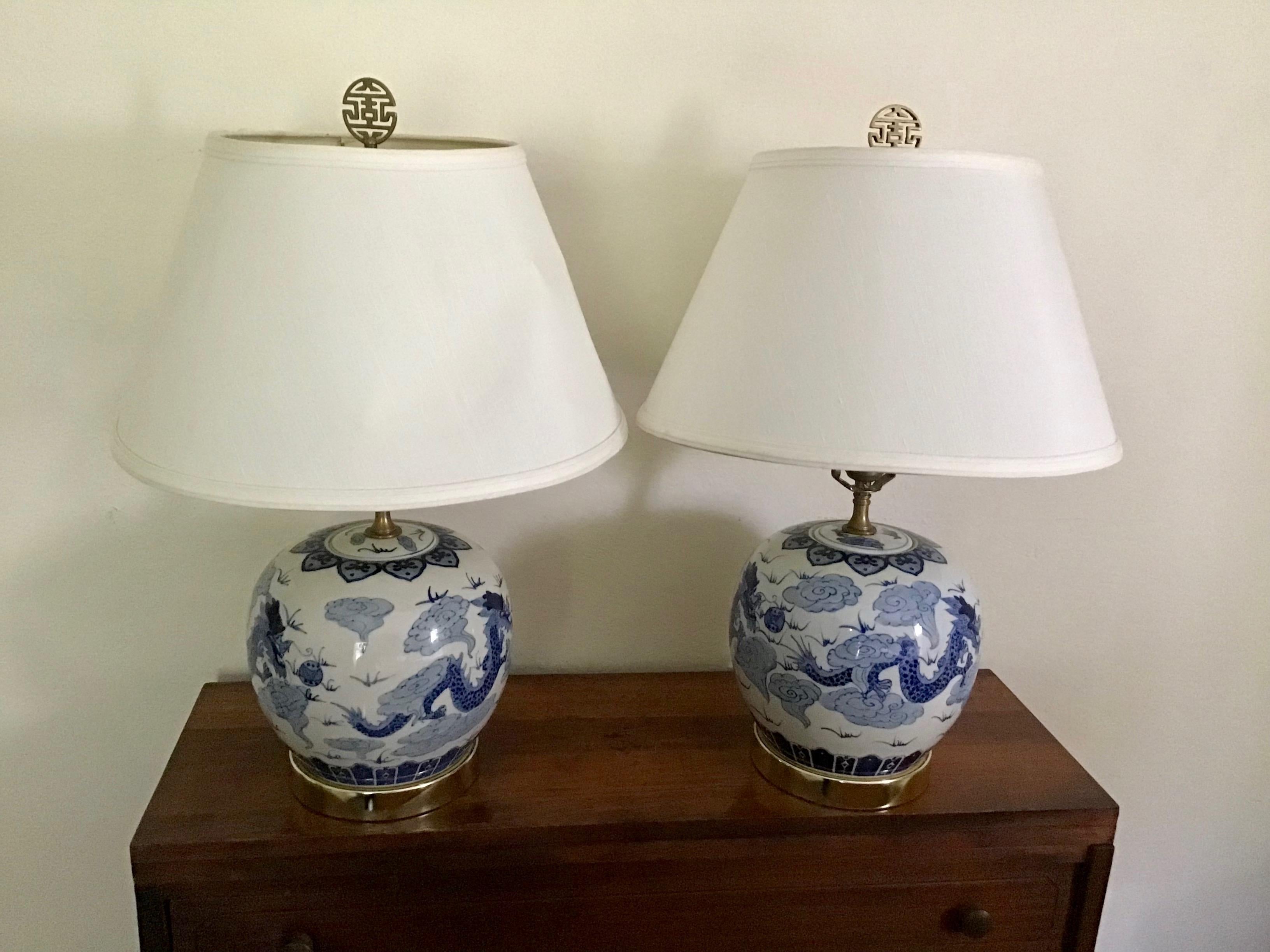 Hollywood Regency Chinese Dragon Ginger Jar Table Lamps Dragon Lamps Pair