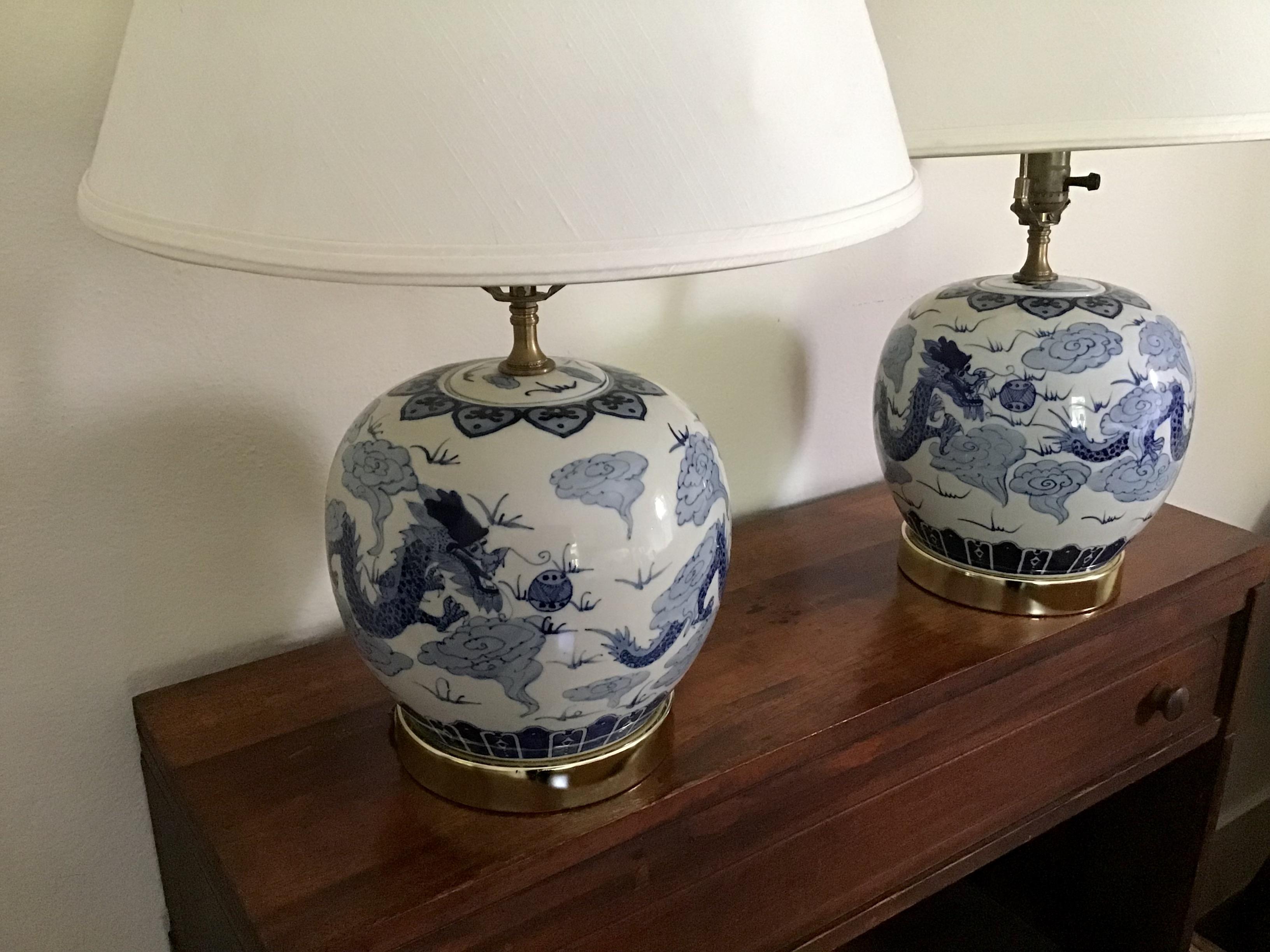 American Chinese Dragon Ginger Jar Table Lamps Dragon Lamps Pair