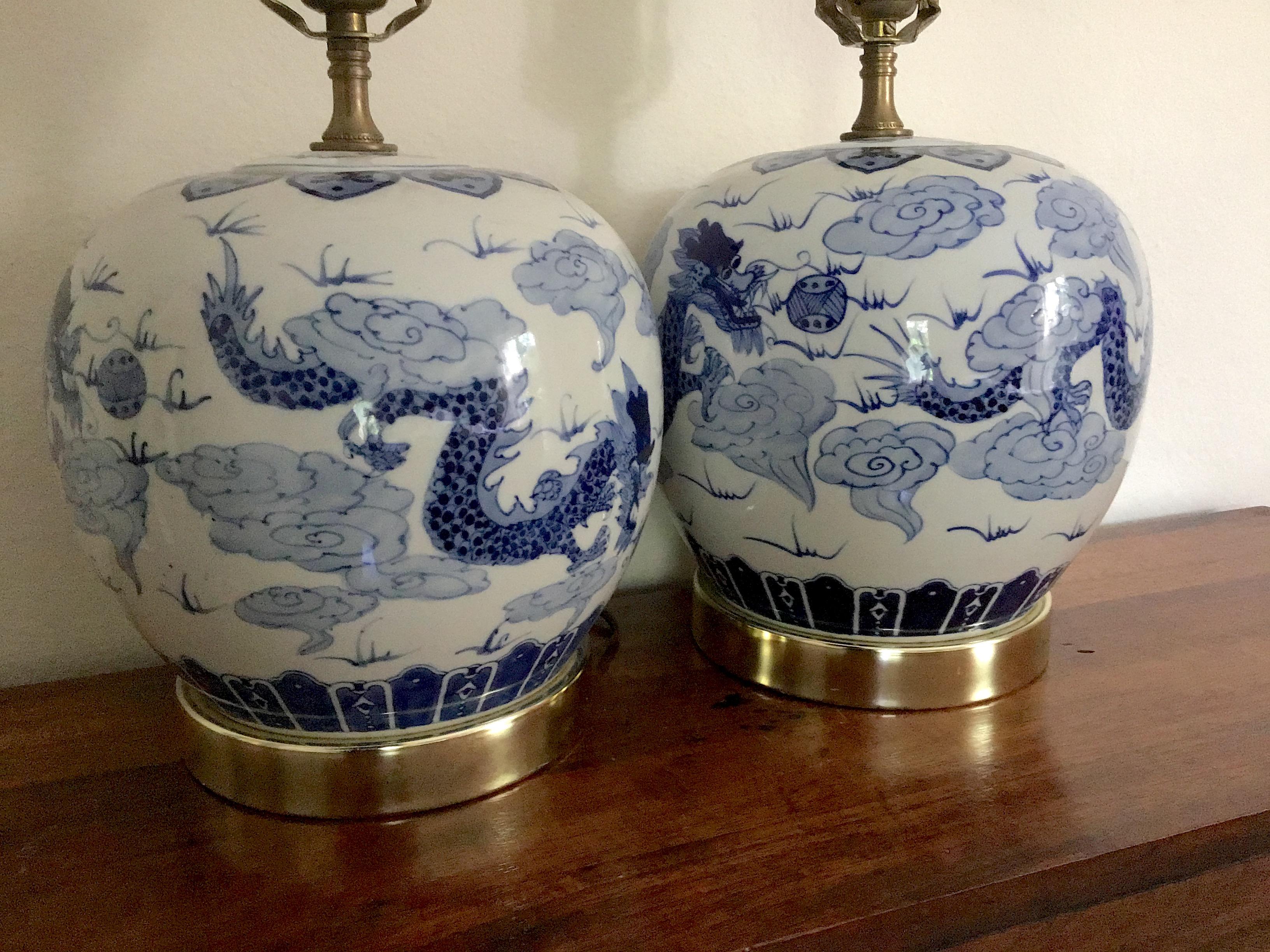 Chinese Dragon Ginger Jar Table Lamps Dragon Lamps Pair In Good Condition In East Hampton, NY