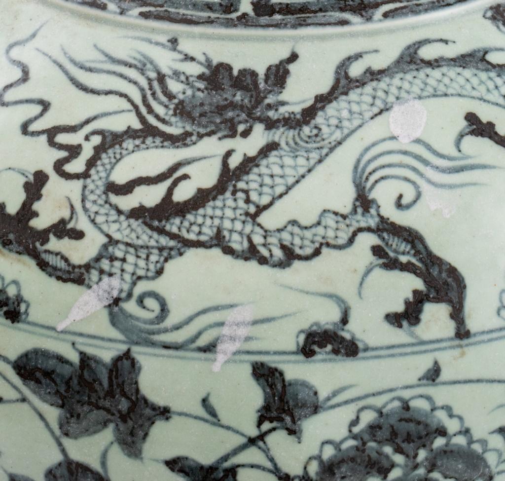 Glazed Chinese Dragon Motif Blue & White Porcelain Vase