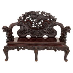 Chinesischer Drache & Phoenix Motiv geschnitzt Wood Settee