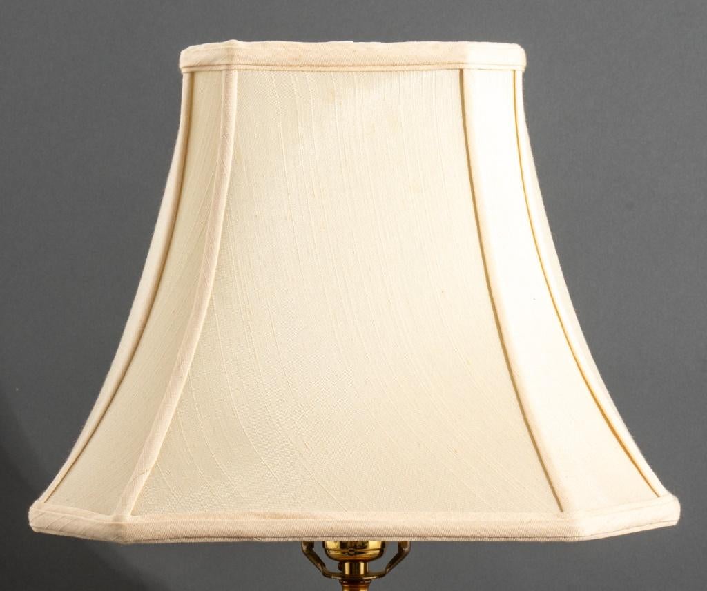 Chinese Porcelain Dragon Vase Gilt Metal Mounted Table Lamp, possibly Samson, white fabric lampshade. 25
