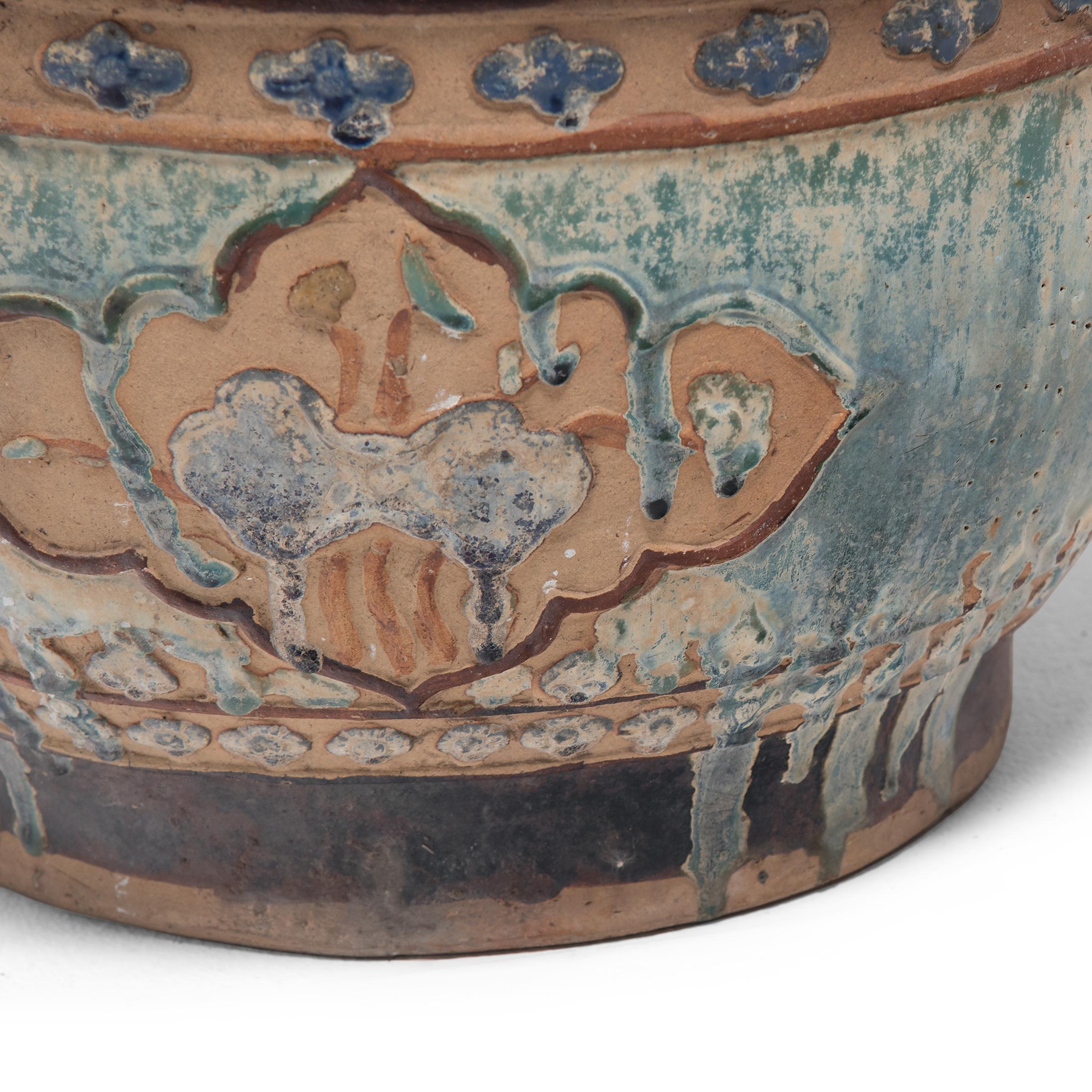 Chinese Drip Glaze Relief Planter, c. 1930 In Good Condition For Sale In Chicago, IL