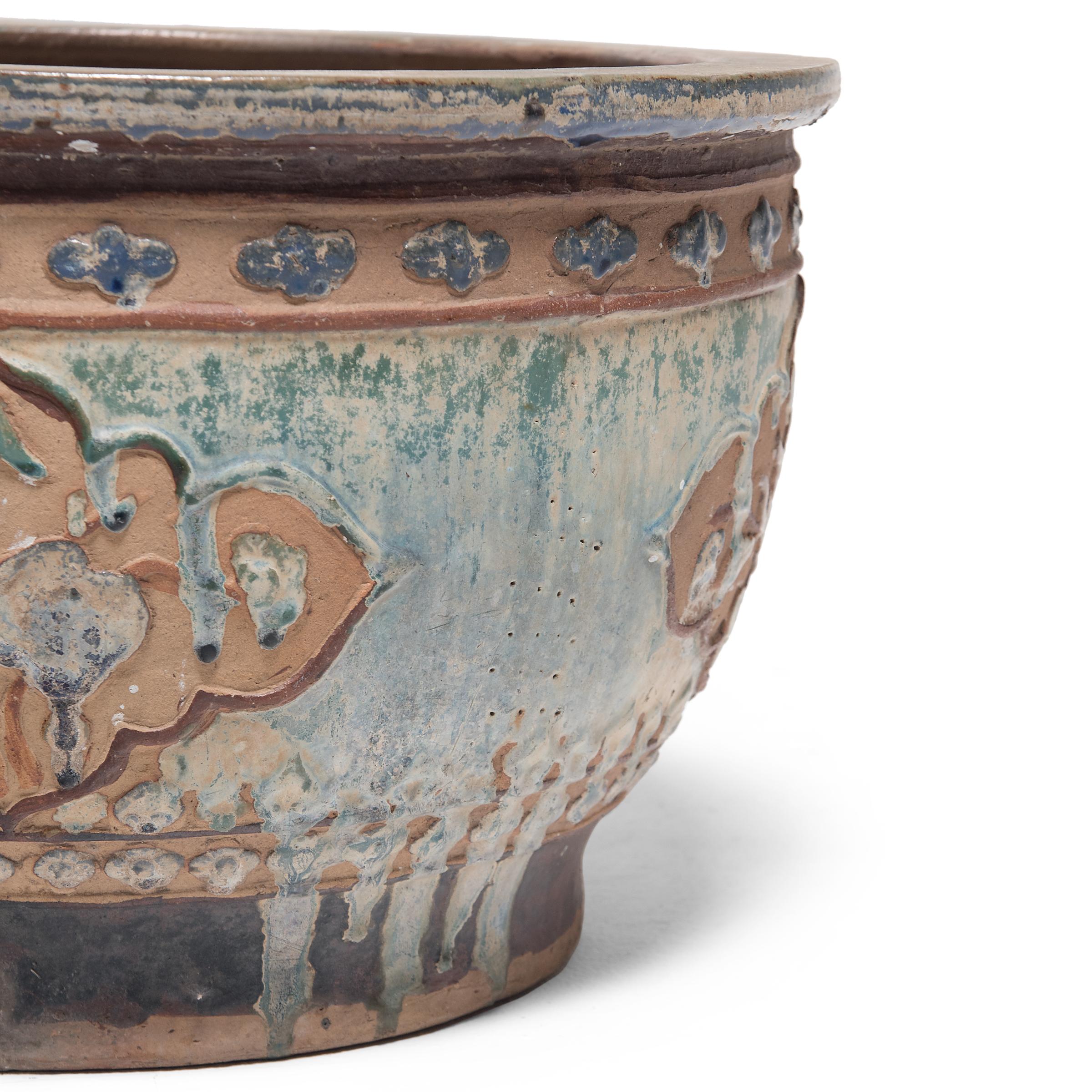 Mid-20th Century Chinese Drip Glaze Relief Planter, c. 1930 For Sale