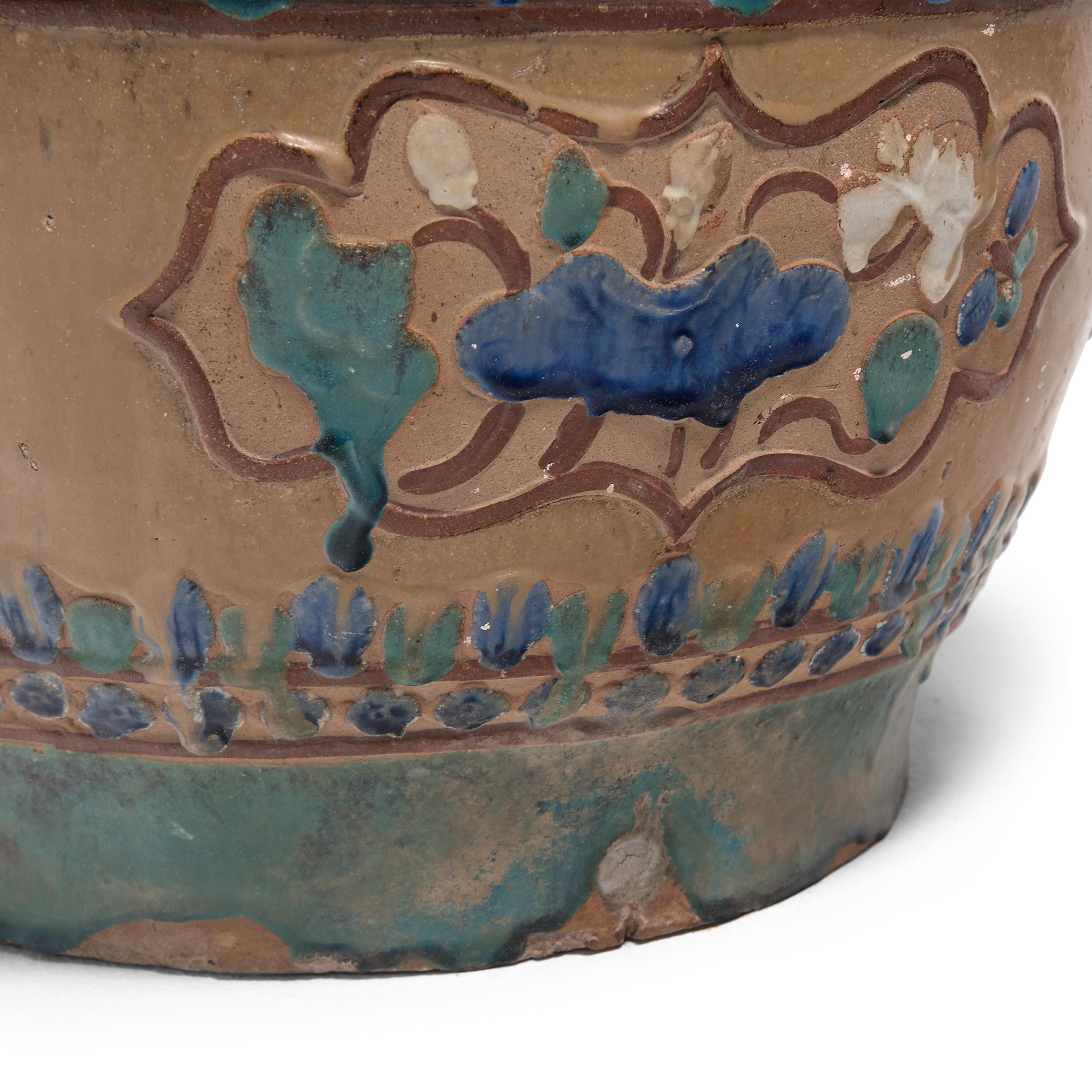 Chinese Drip Glaze Relief Planter, c. 1930 In Good Condition For Sale In Chicago, IL