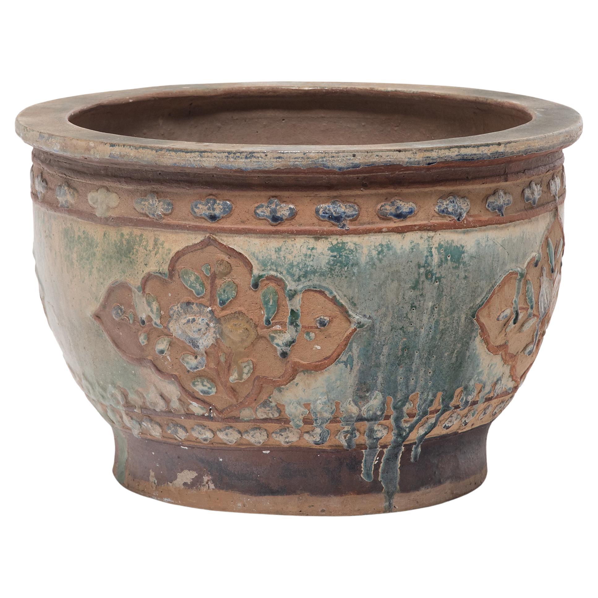 Chinese Drip Glaze Relief Planter, c. 1930 For Sale