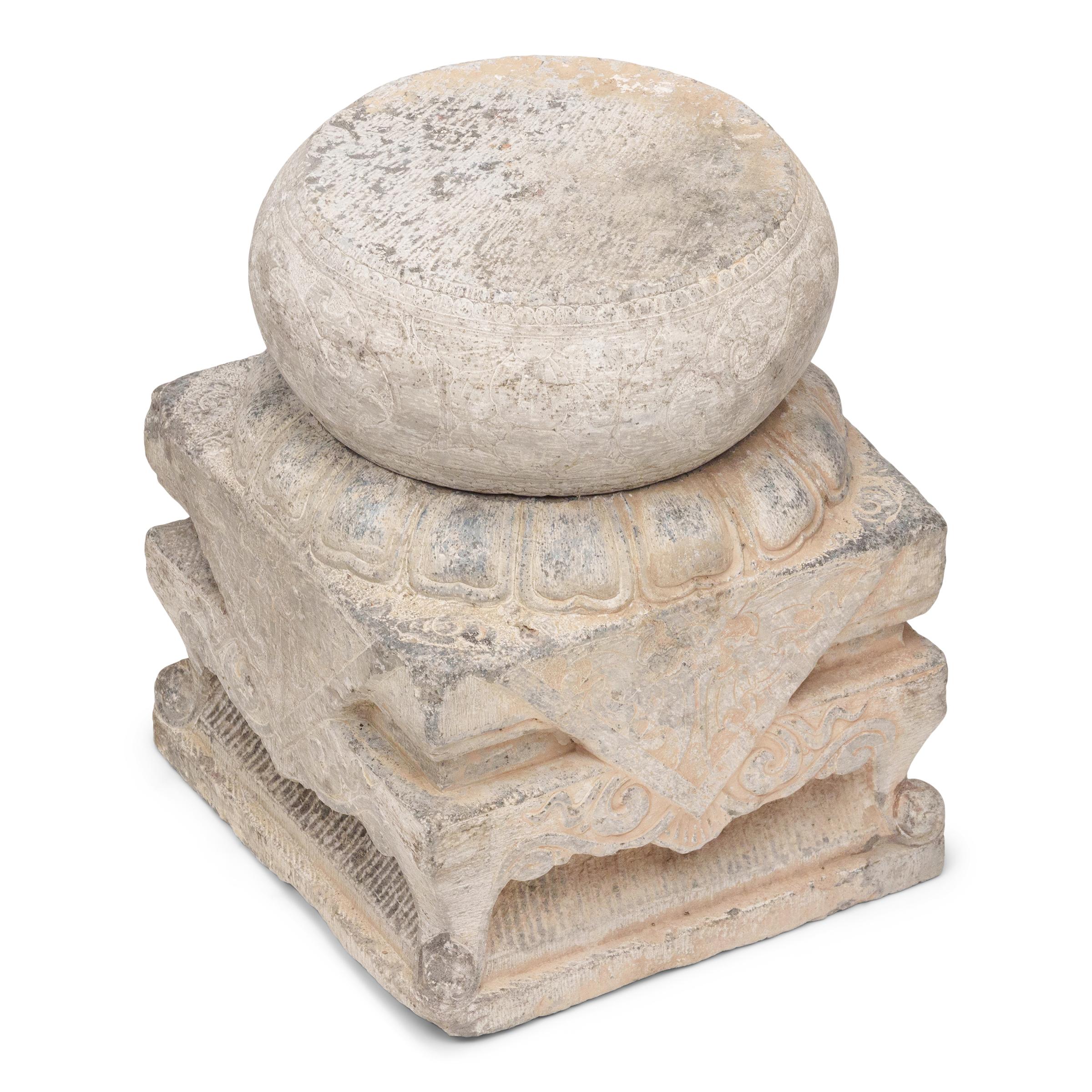 Qing Chinese Drum Stone Column Base, c. 1850 For Sale