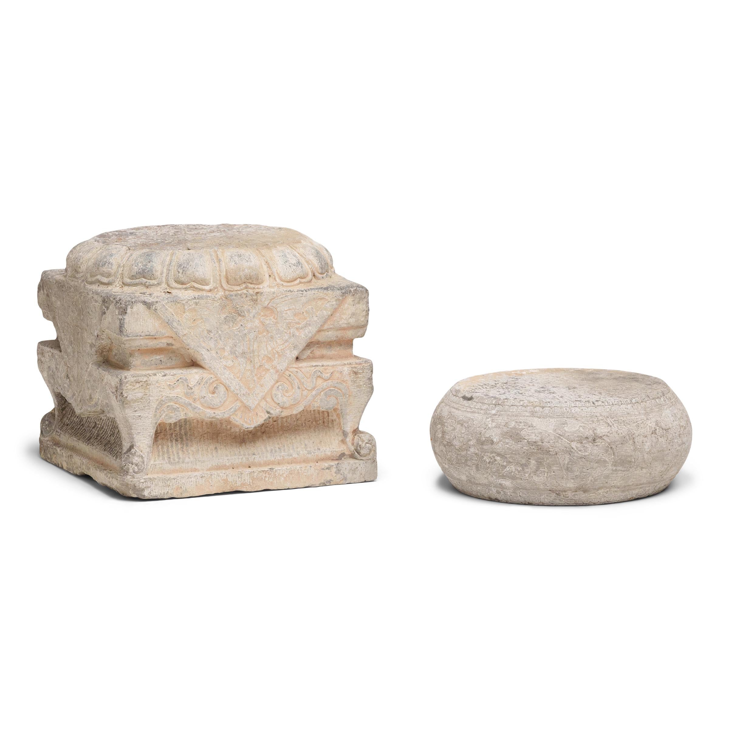 Hand-Carved Chinese Drum Stone Column Base, c. 1850 For Sale