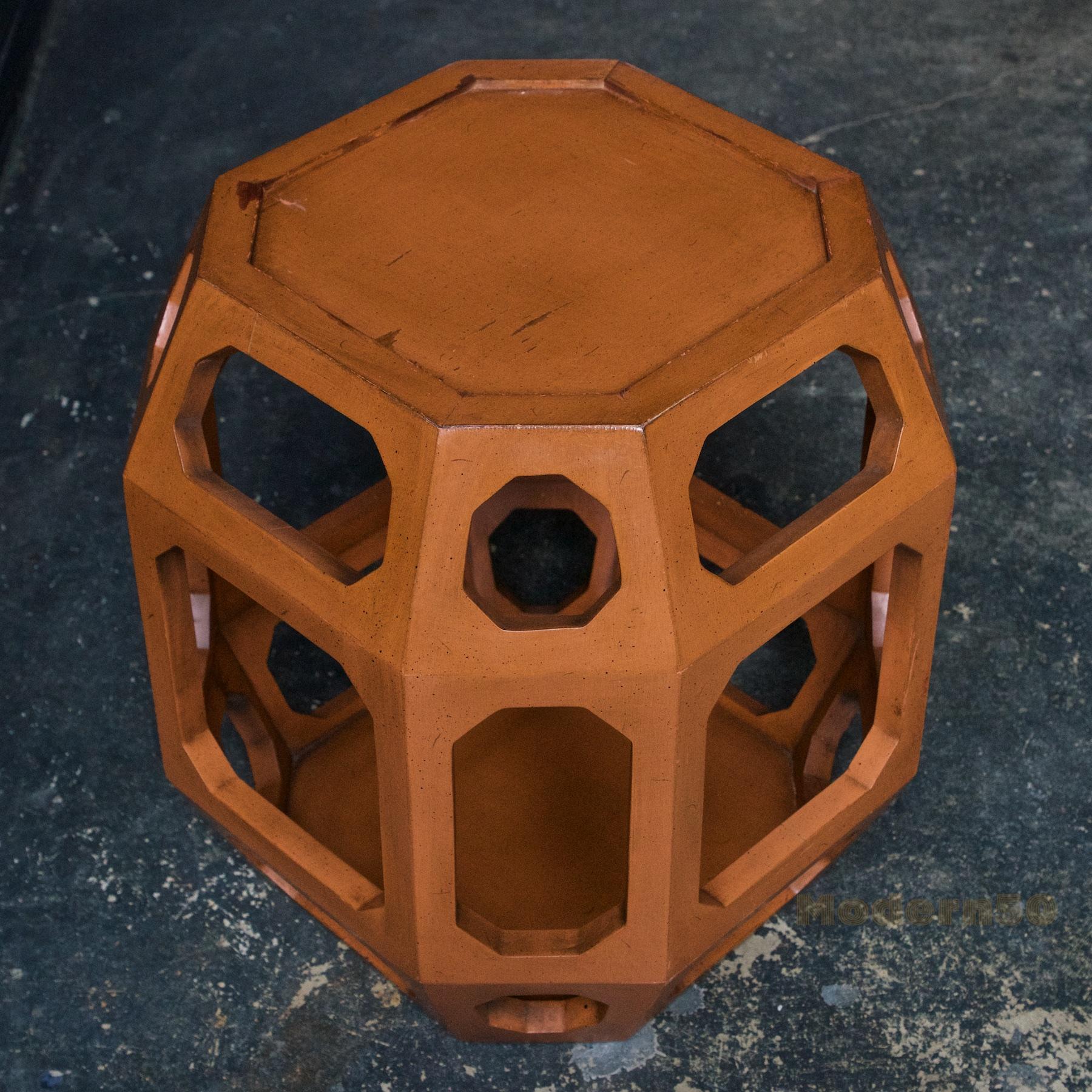 American Asian Geometric Barrel Drum Table Pedestal Brown Bohemian Farmhouse Rustic Cabin