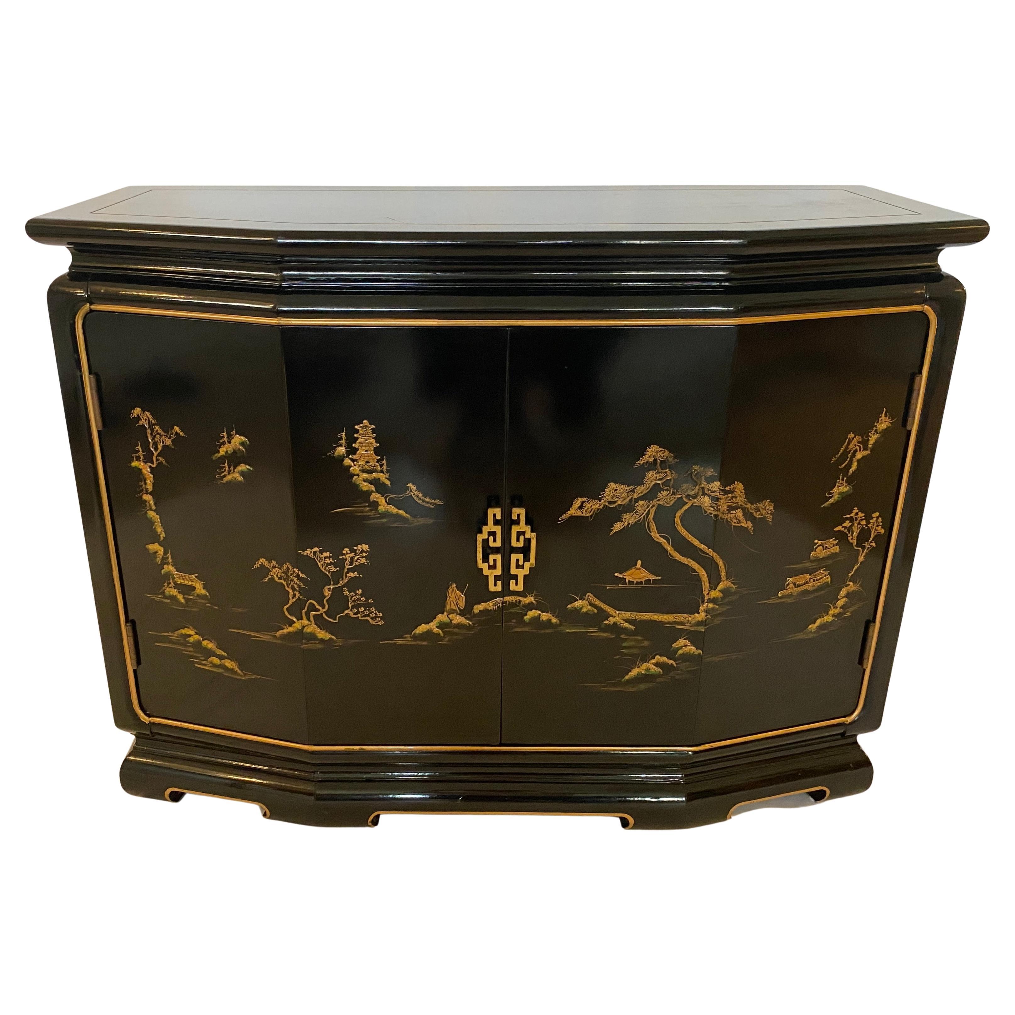 Chinese Dry Bar Cabinet or Hollywood Regency Style Chinoiserie Bedside Cabinet