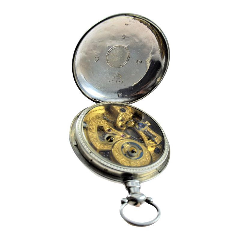 Chinese Duplex Silver Case Pendulum Pocket Watch Peacock Motif, circa 1870s 4