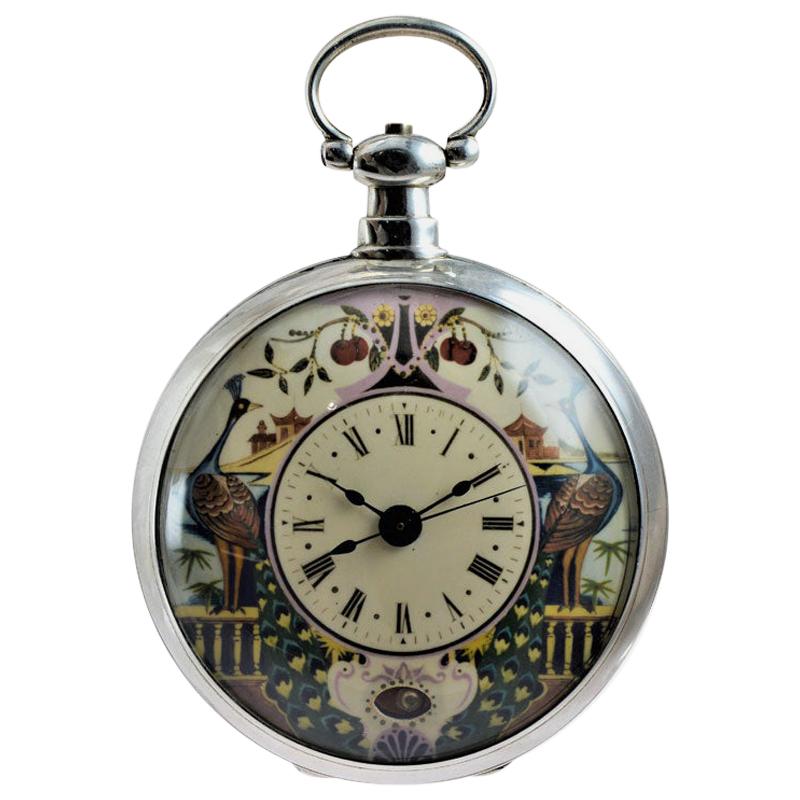 Chinese Duplex Silver Case Pendulum Pocket Watch Peacock Motif, circa 1870s