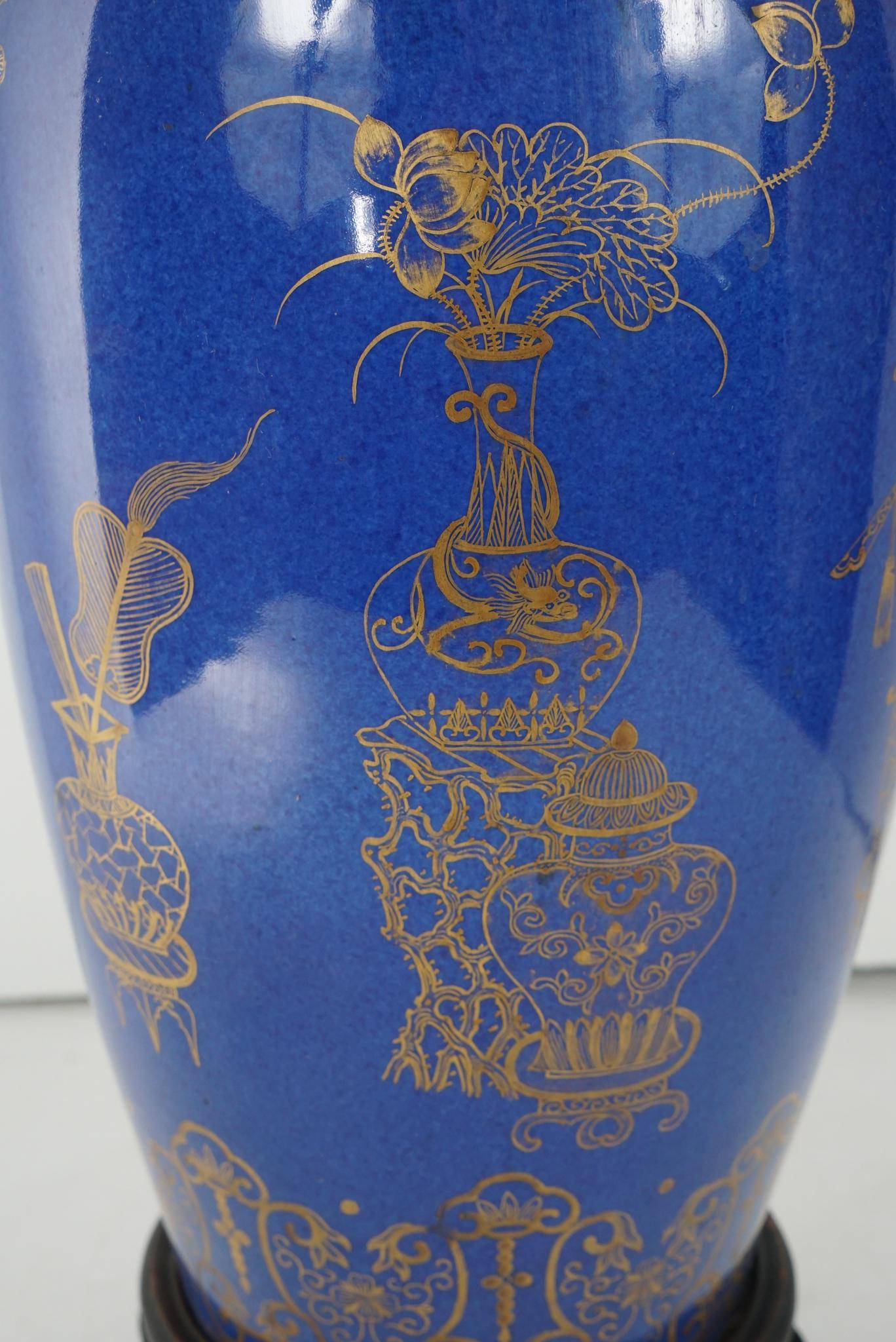 Chinese Early 19th Century Powder Blue Glazed Gilt Overlay Vase For Sale 1