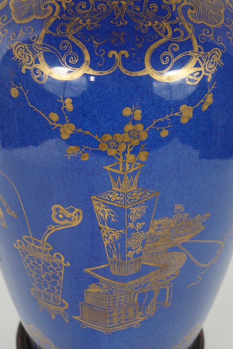 Chinese Early 19th Century Powder Blue Glazed Gilt Overlay Vase For Sale 3