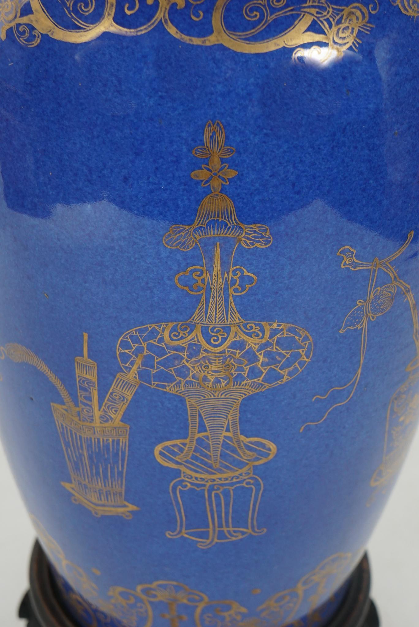 Chinese Early 19th Century Powder Blue Glazed Gilt Overlay Vase For Sale 3