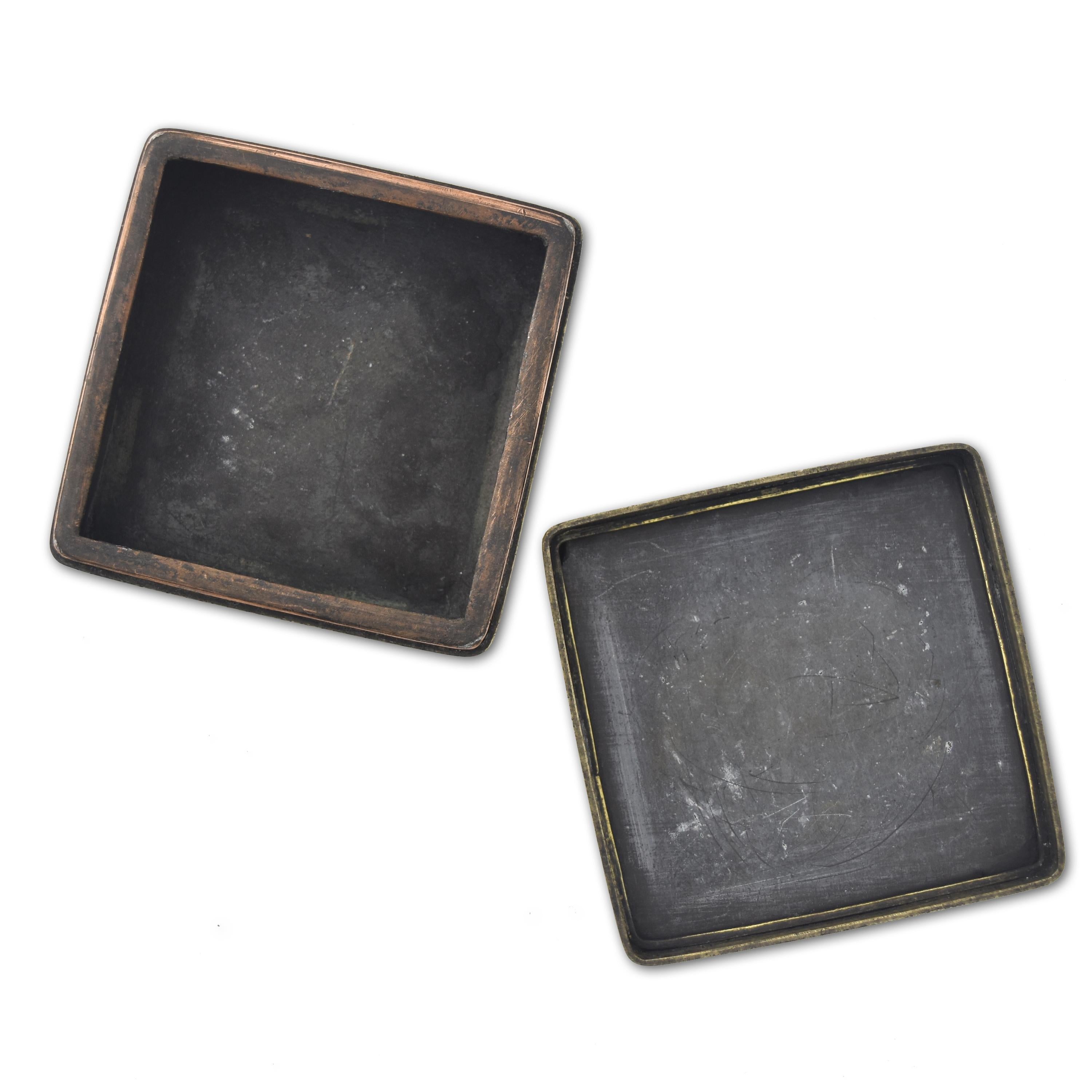 Chinesisch Anfang 20. Jh. Gelehrter Messing Siegel Paste oder Tinte Box Baitong (20. Jahrhundert) im Angebot