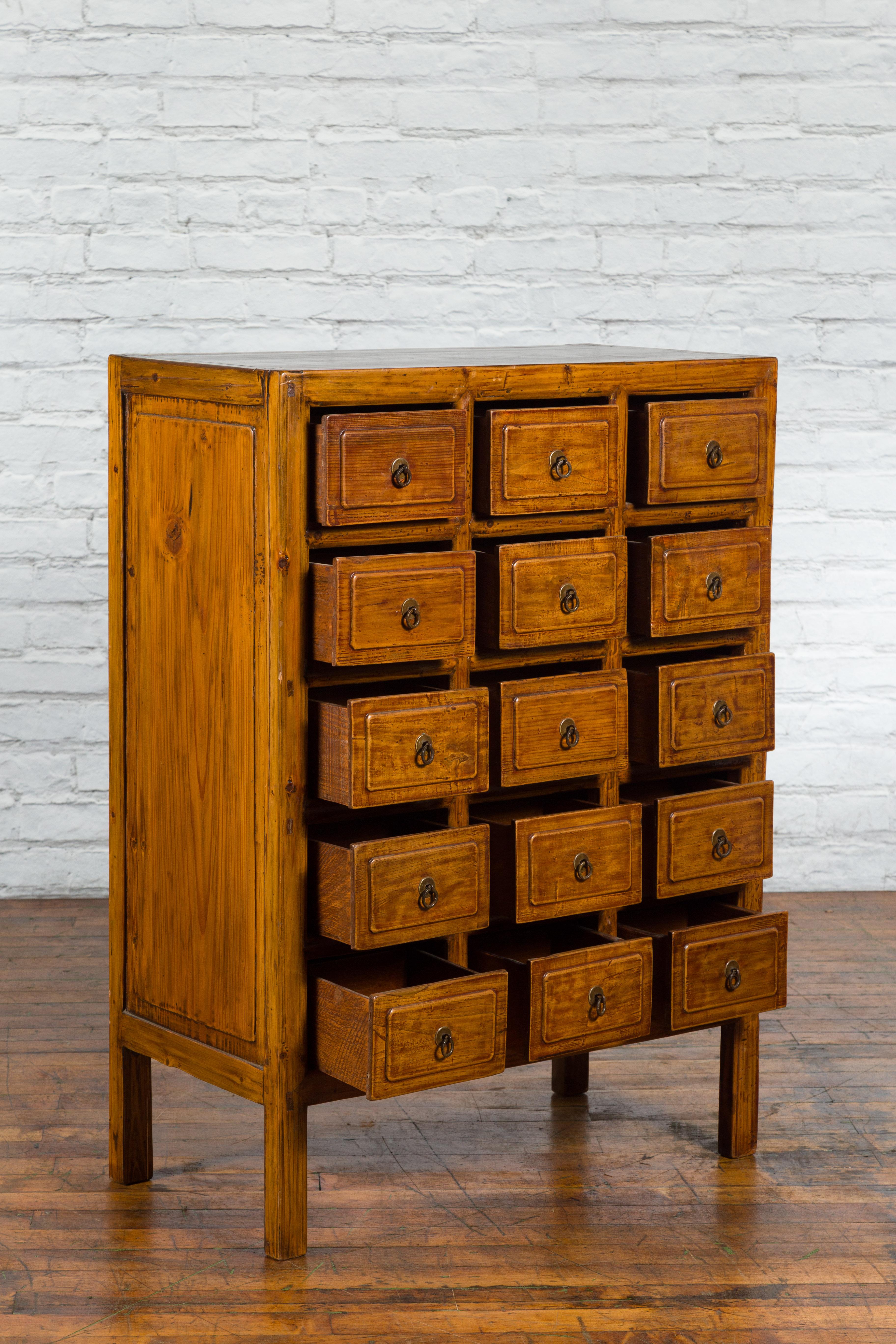 Chinese Early 20th Century Apothecary Cabinet with 15 Drawers and Brown Patina 7