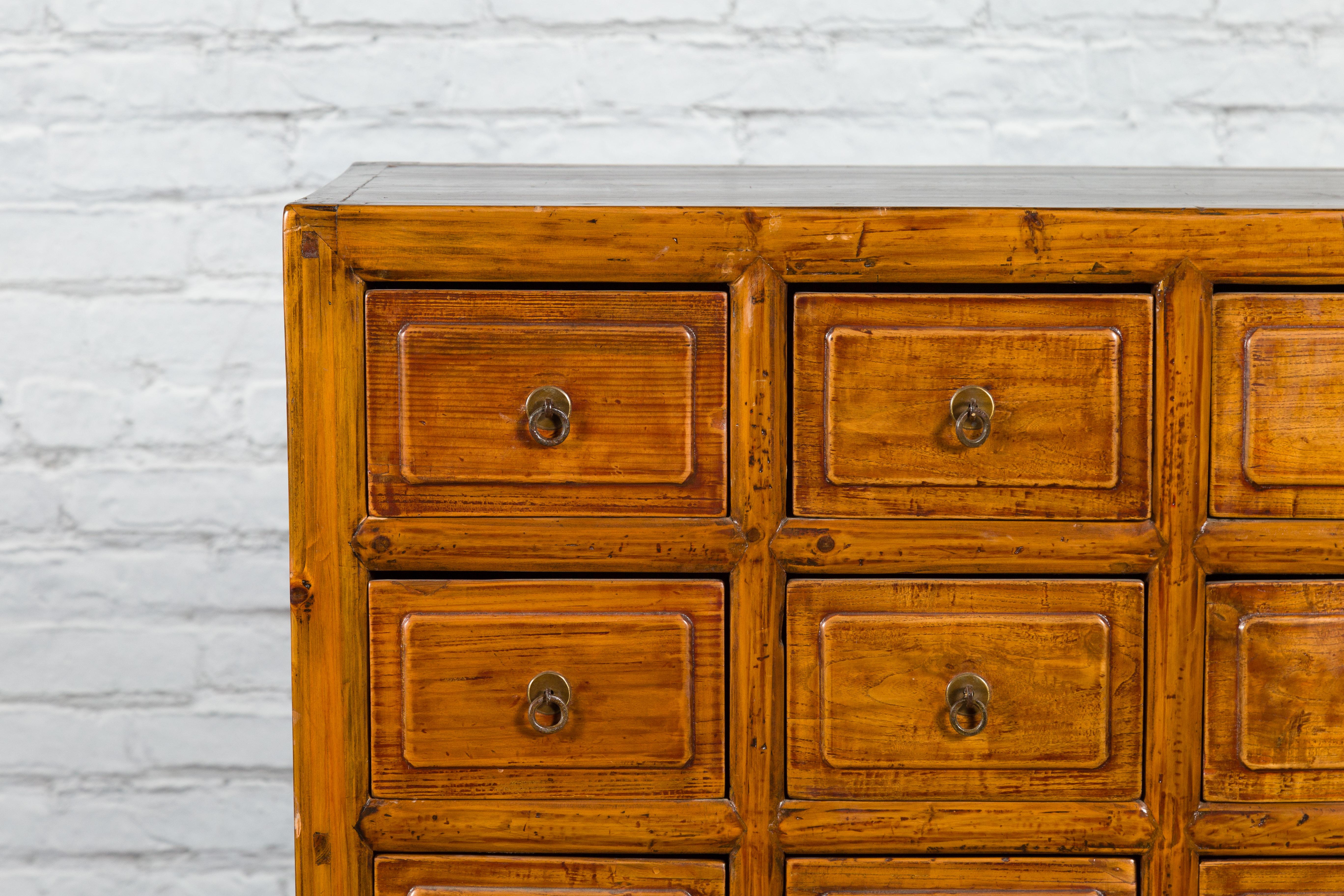 Wood Chinese Early 20th Century Apothecary Cabinet with 15 Drawers and Brown Patina