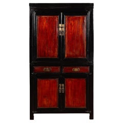 Chinese Early 20th Century Black and Brown Lacquer Cabinet with Doors, Drawers