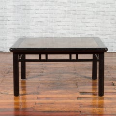 Chinese Early 20th Century Black Lacquered Coffee Table with Stone Top Inset