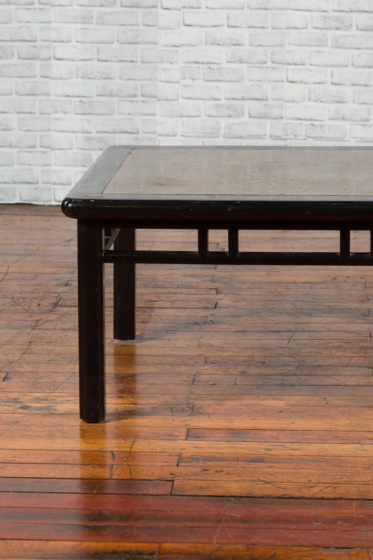 Chinese Early 20th Century Black Lacquered Coffee Table with Stone Top ...