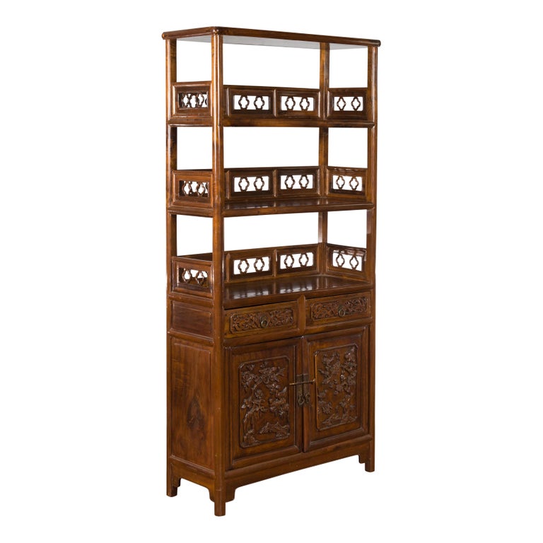 Chinese Early 20th Century Bookcase with Open Shelves, Drawer and