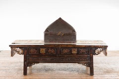 Chinese Early 20th Century Brown Rattan Pillow Basket with Pyramidal Top