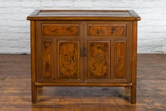 Chinese Early 20th Century Cabinet with Hand-Painted Décor, Doors and Drawers