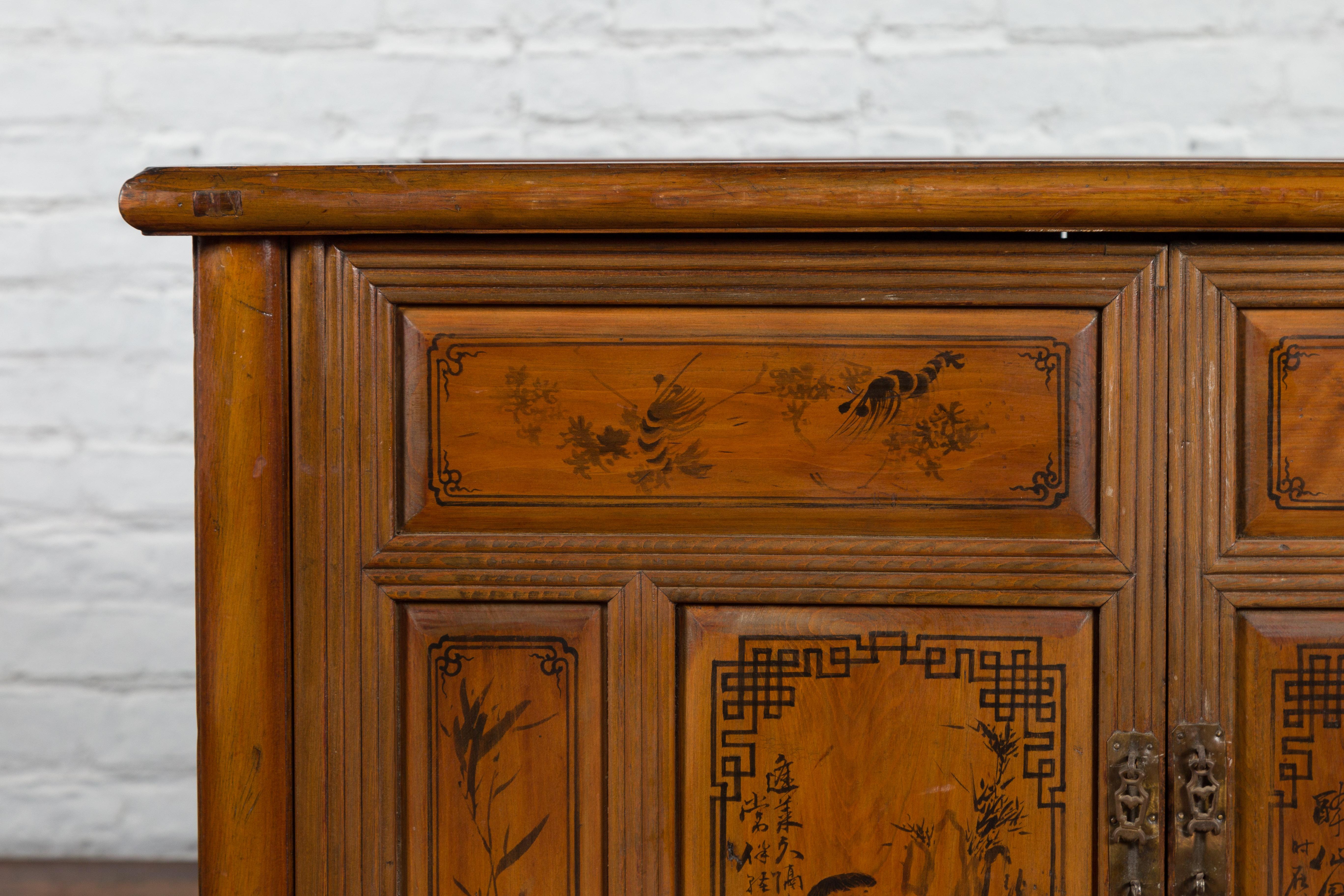 Chinese Early 20th Century Cabinet with Hand-Painted Décor, Doors and Drawers For Sale 2
