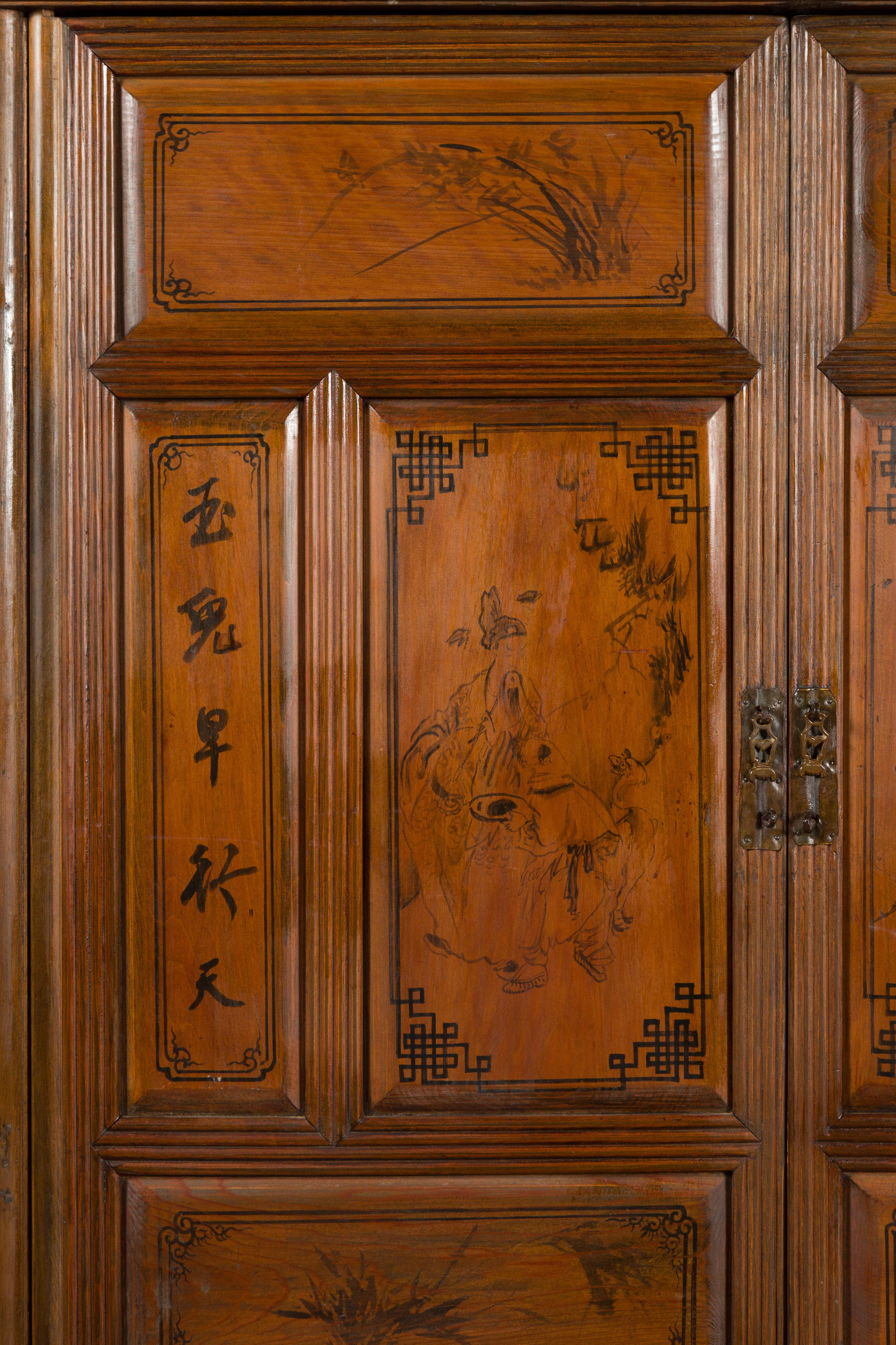 Chinese Early 20th Century Cabinet with Hand-Painted Figures and Calligraphy For Sale 7