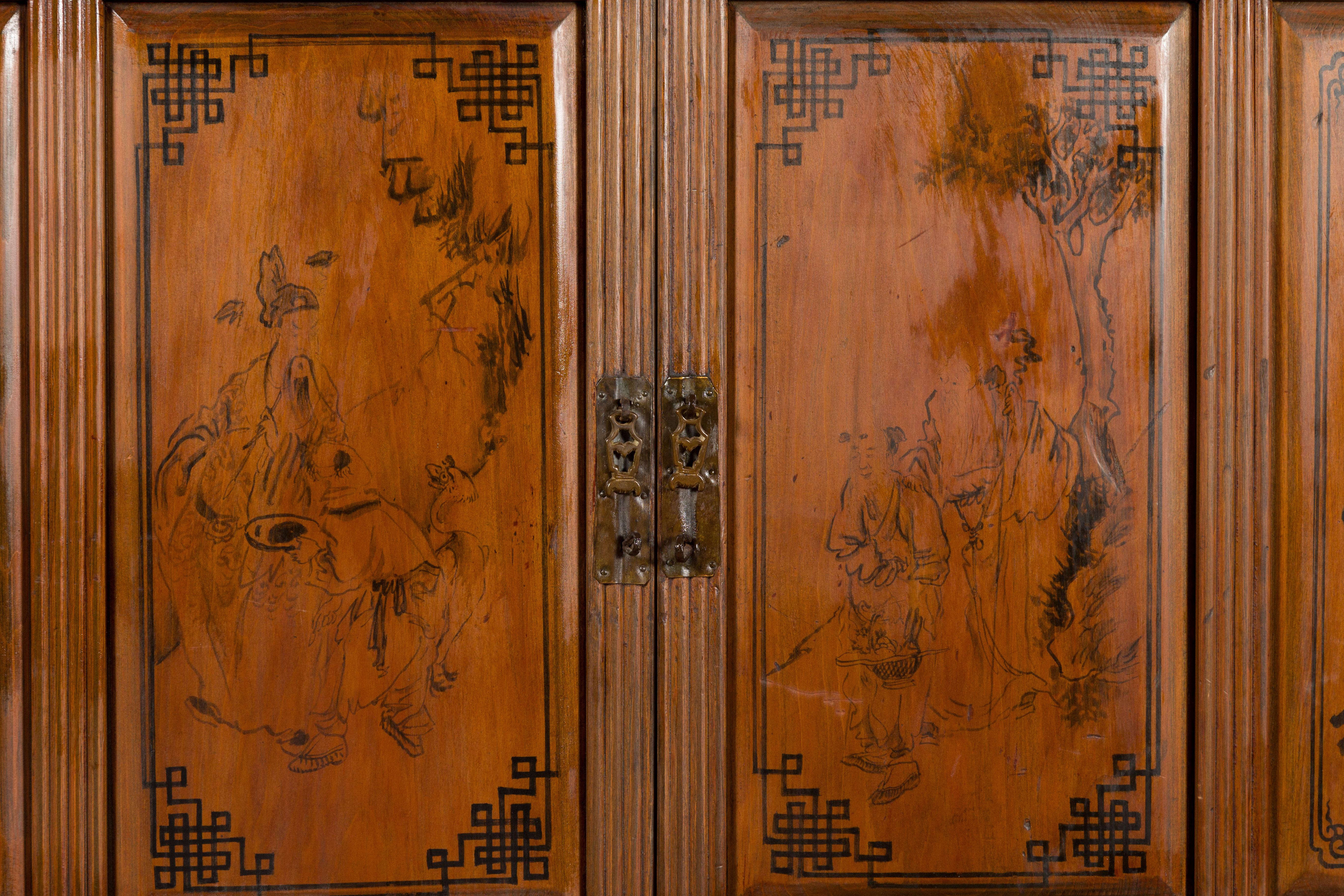 Chinese Early 20th Century Cabinet with Hand-Painted Figures and Calligraphy For Sale 10