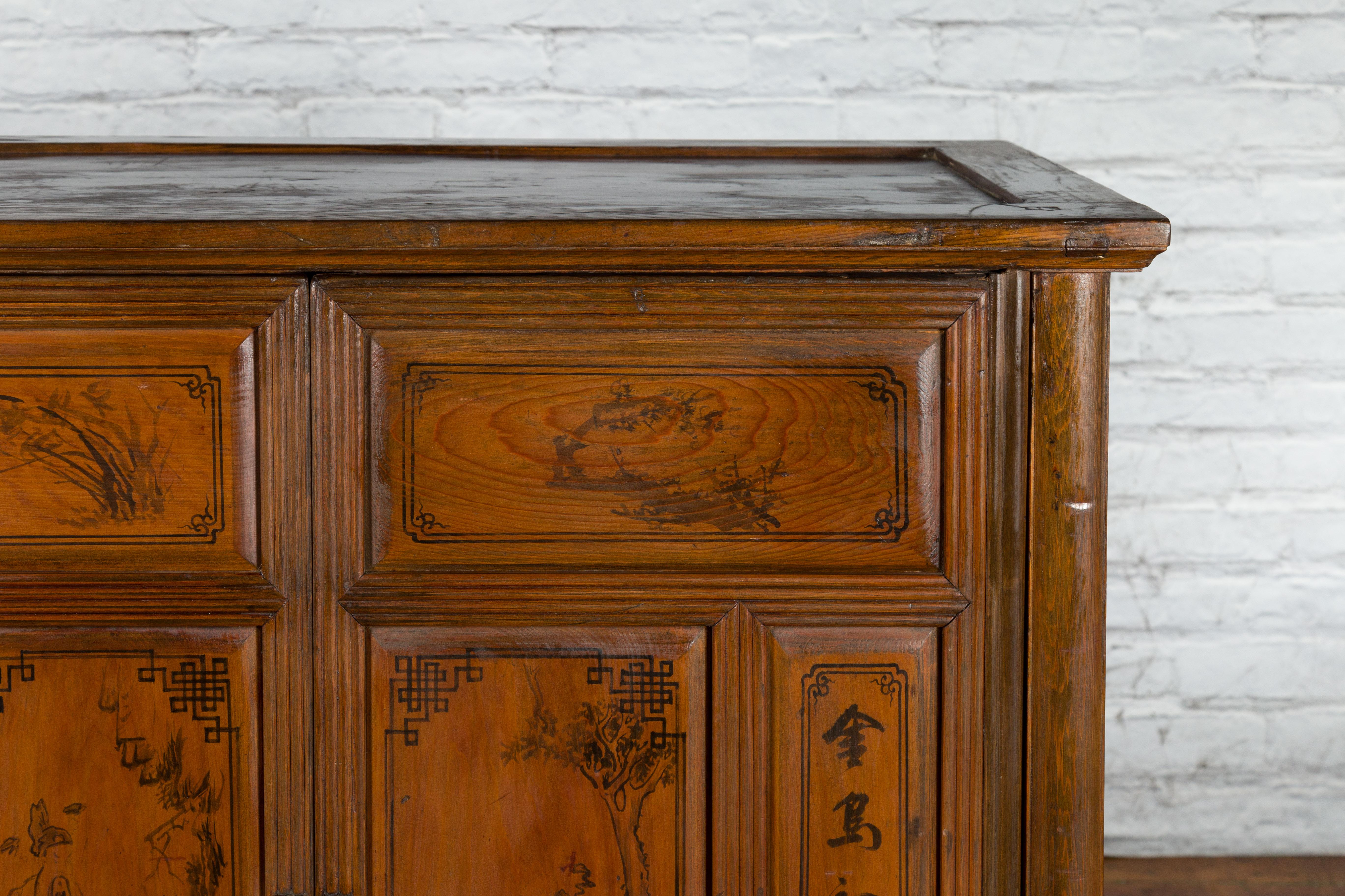 Chinese Early 20th Century Cabinet with Hand-Painted Figures and Calligraphy For Sale 4