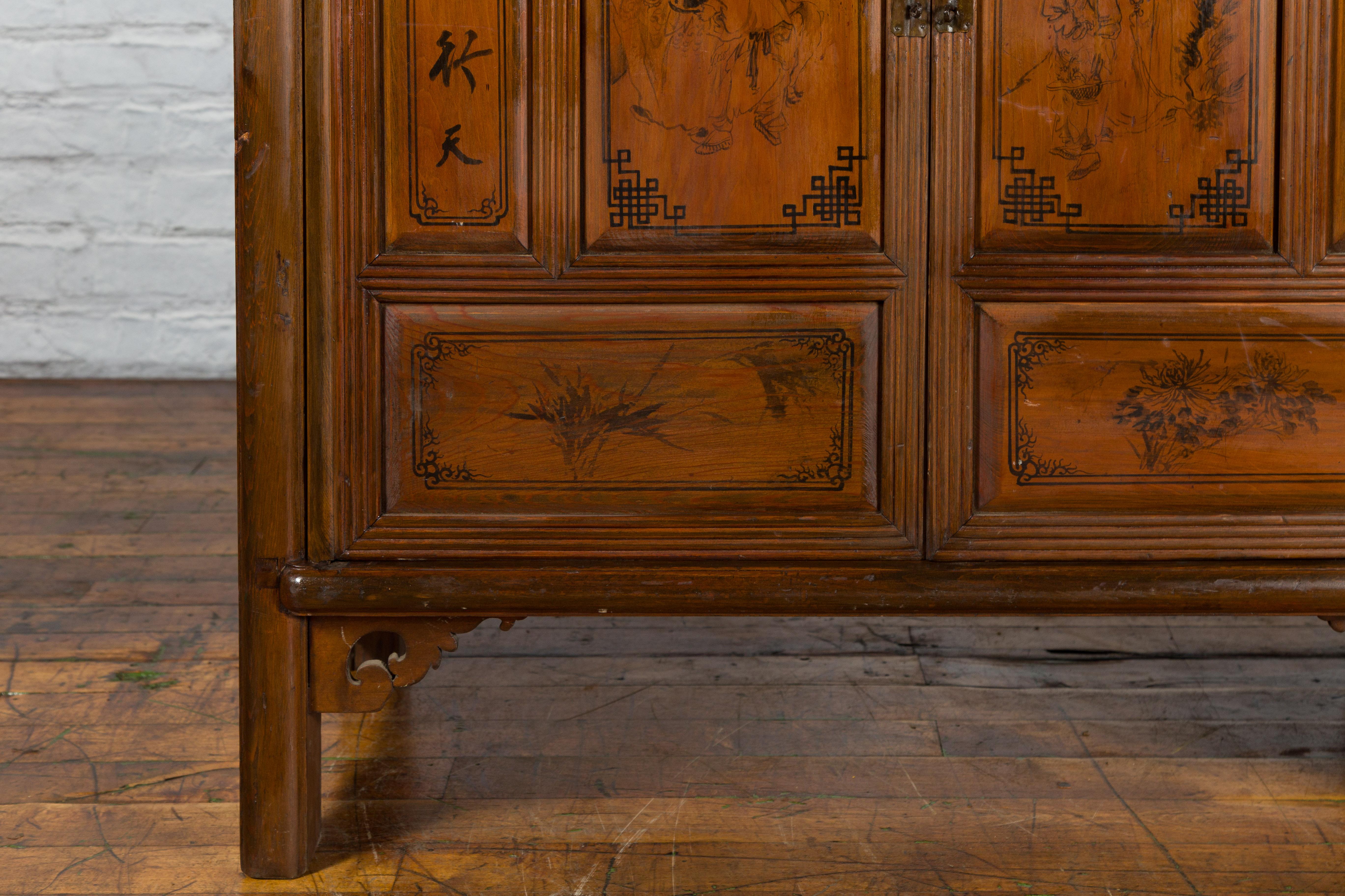 Chinese Early 20th Century Cabinet with Hand-Painted Figures and Calligraphy For Sale 5