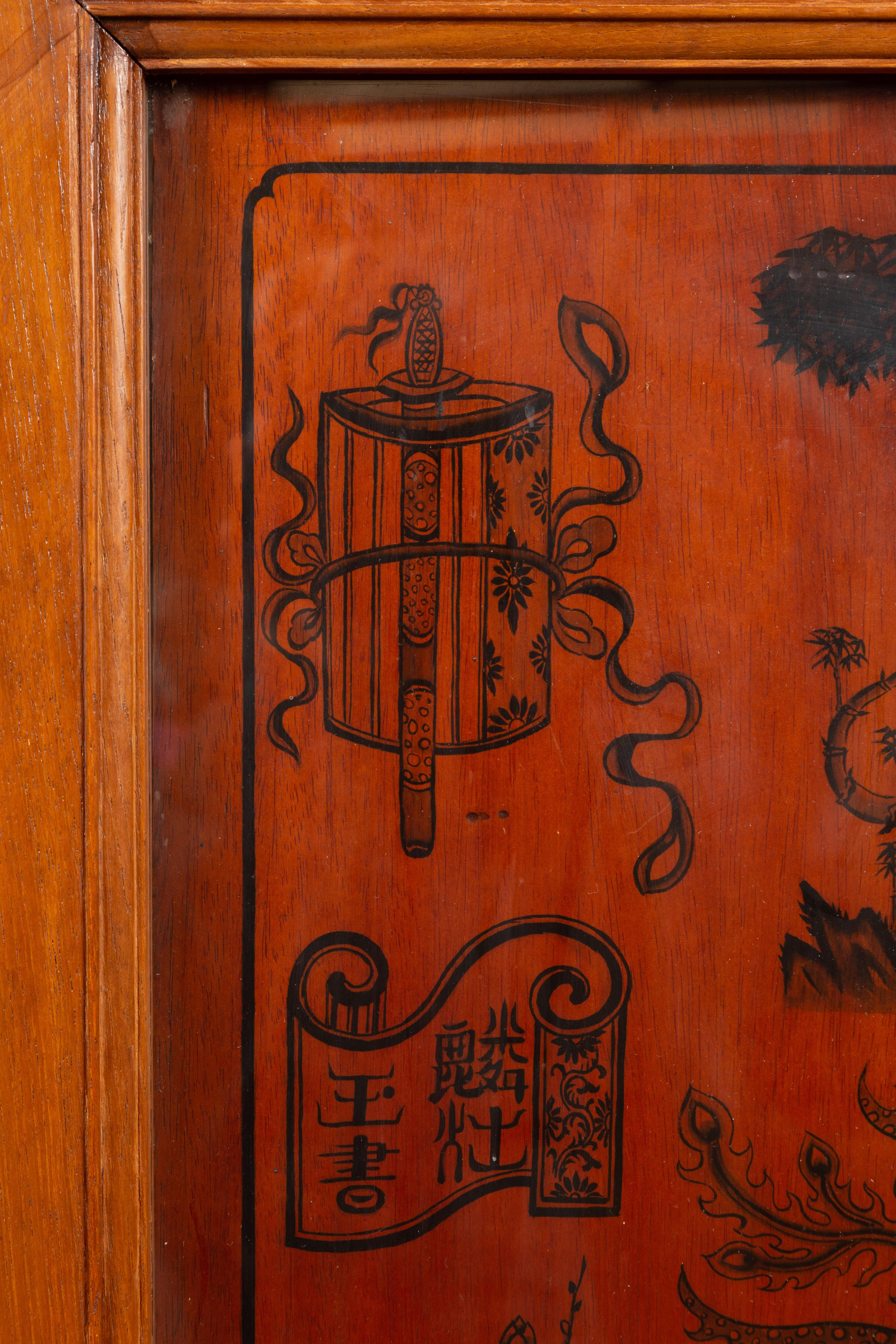 Chinese Early 20th Century Cabinet with Ink-Decorated Panels under Glass For Sale 6