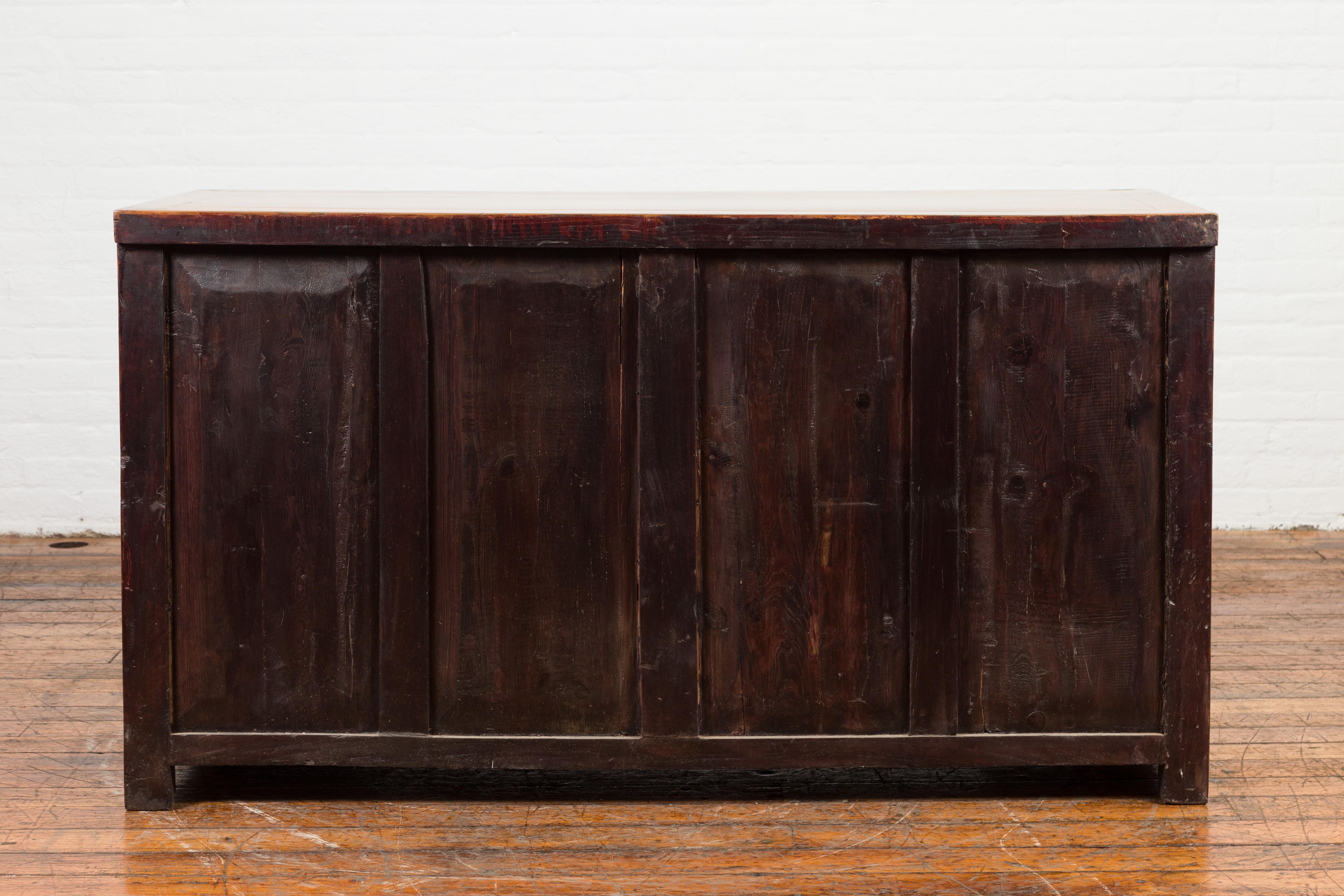 Chinese Early 20th Century Elm Sideboard with Raised Panels, Doors and Drawers For Sale 6
