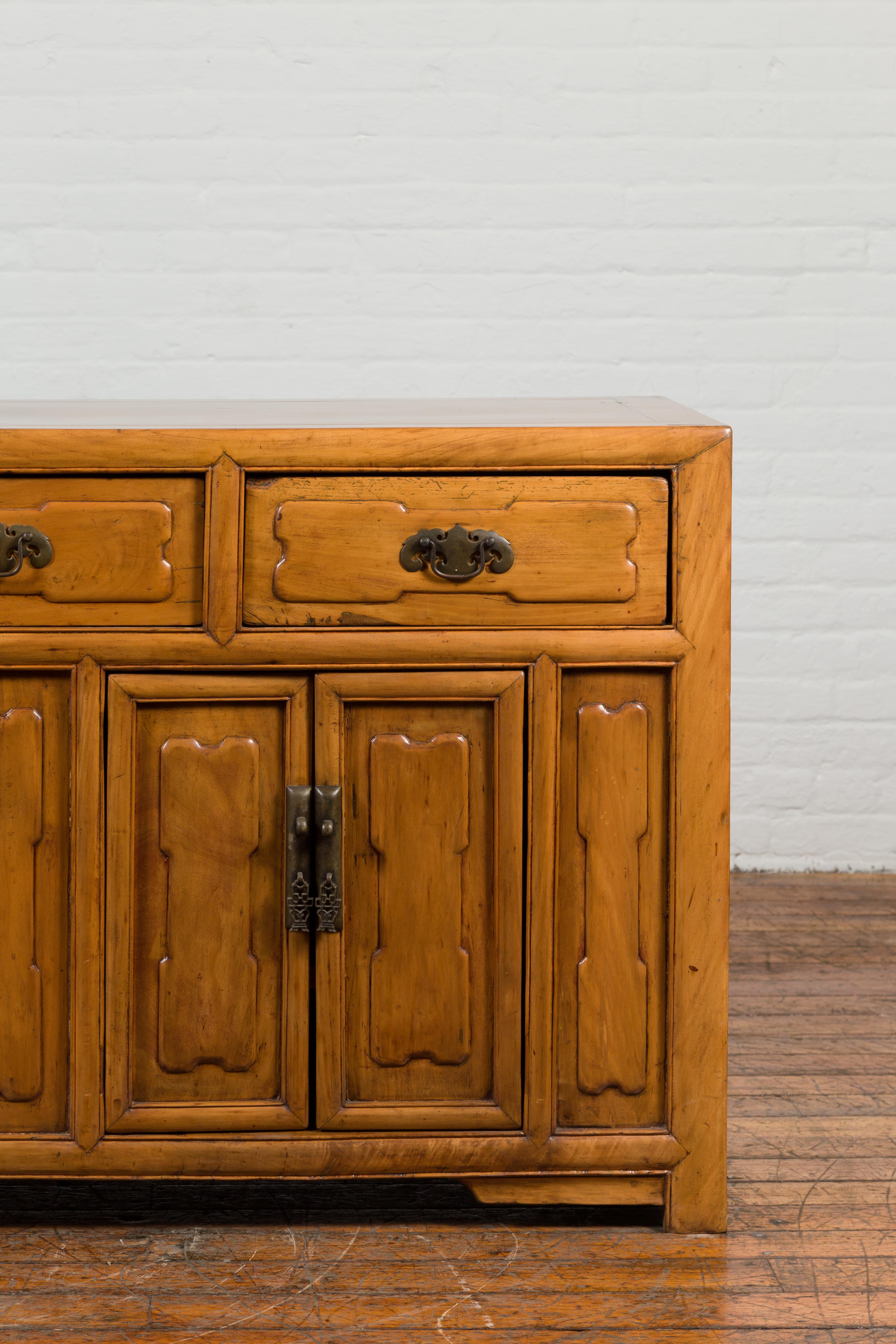 Chinese Early 20th Century Elm Sideboard with Raised Panels, Doors and Drawers For Sale 2