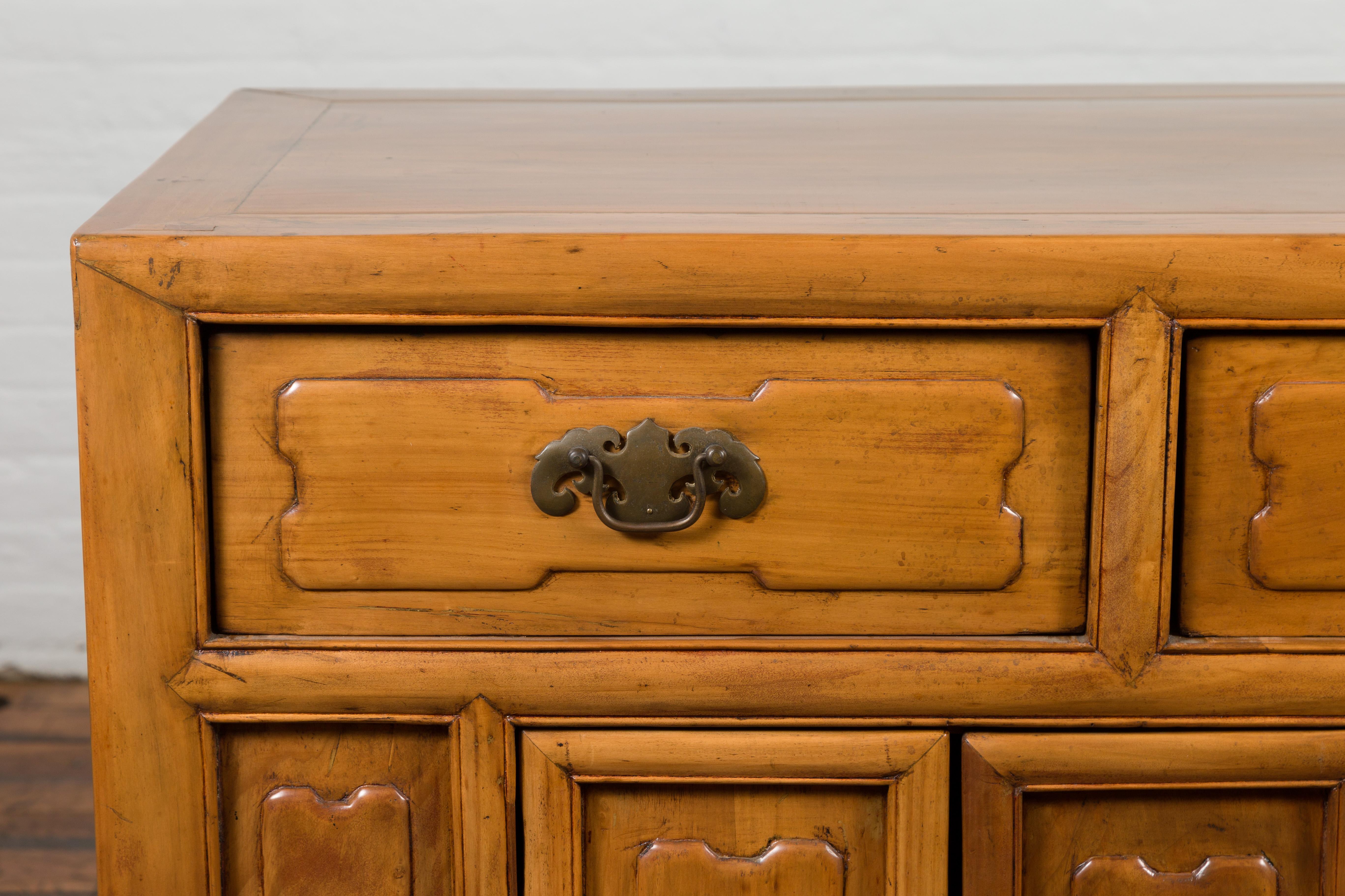 Chinese Early 20th Century Elm Sideboard with Raised Panels, Doors and Drawers For Sale 3