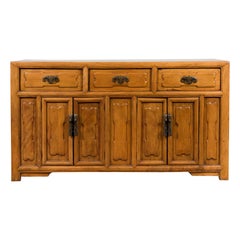Used Chinese Early 20th Century Elm Sideboard with Raised Panels, Doors and Drawers