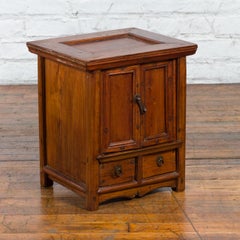Early 20th Century Elmwood Bedside Cabinet with Scalloped Apron