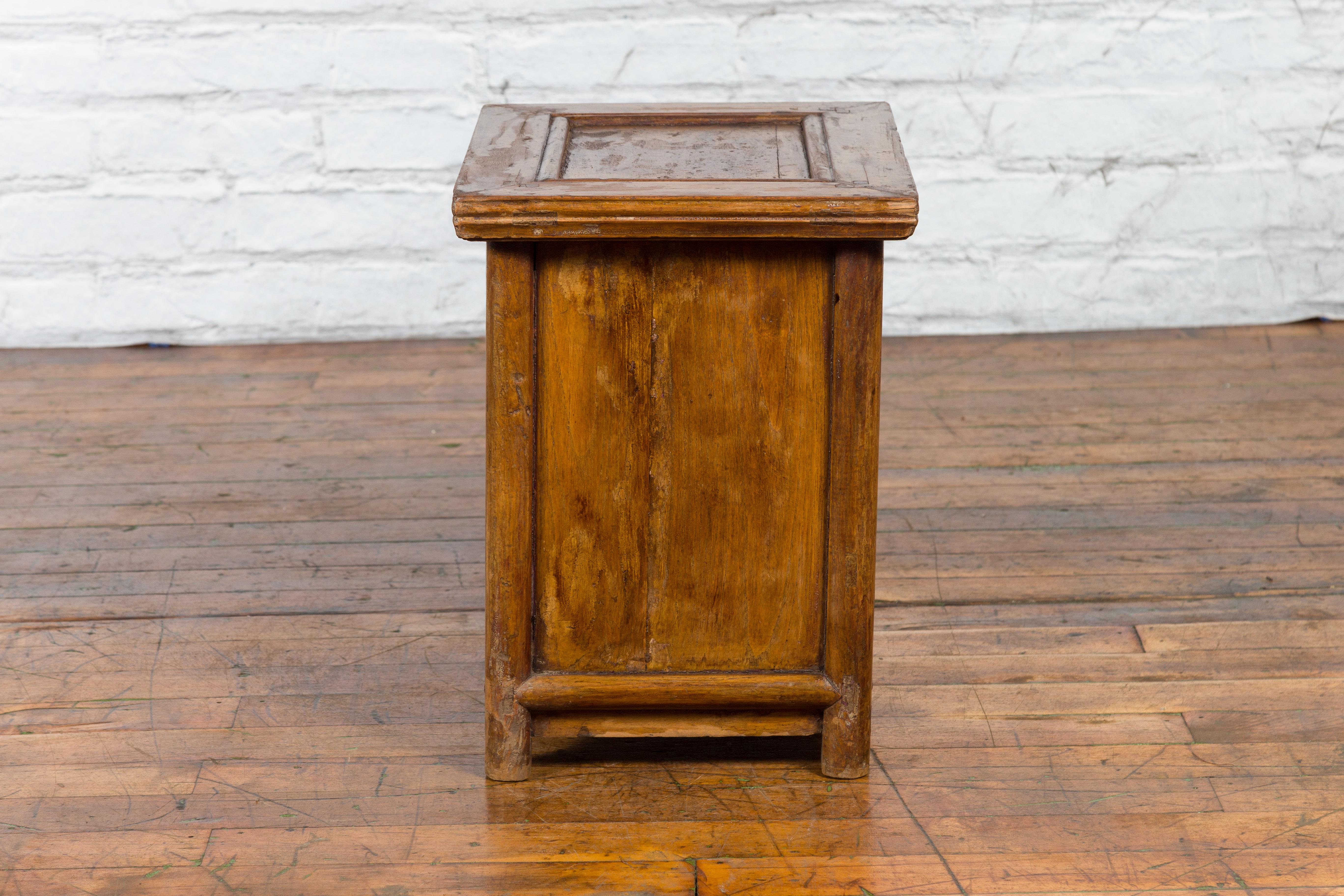 Chinese Early 20th Century Elmwood Bedside Cabinet with Weathered Patina For Sale 7