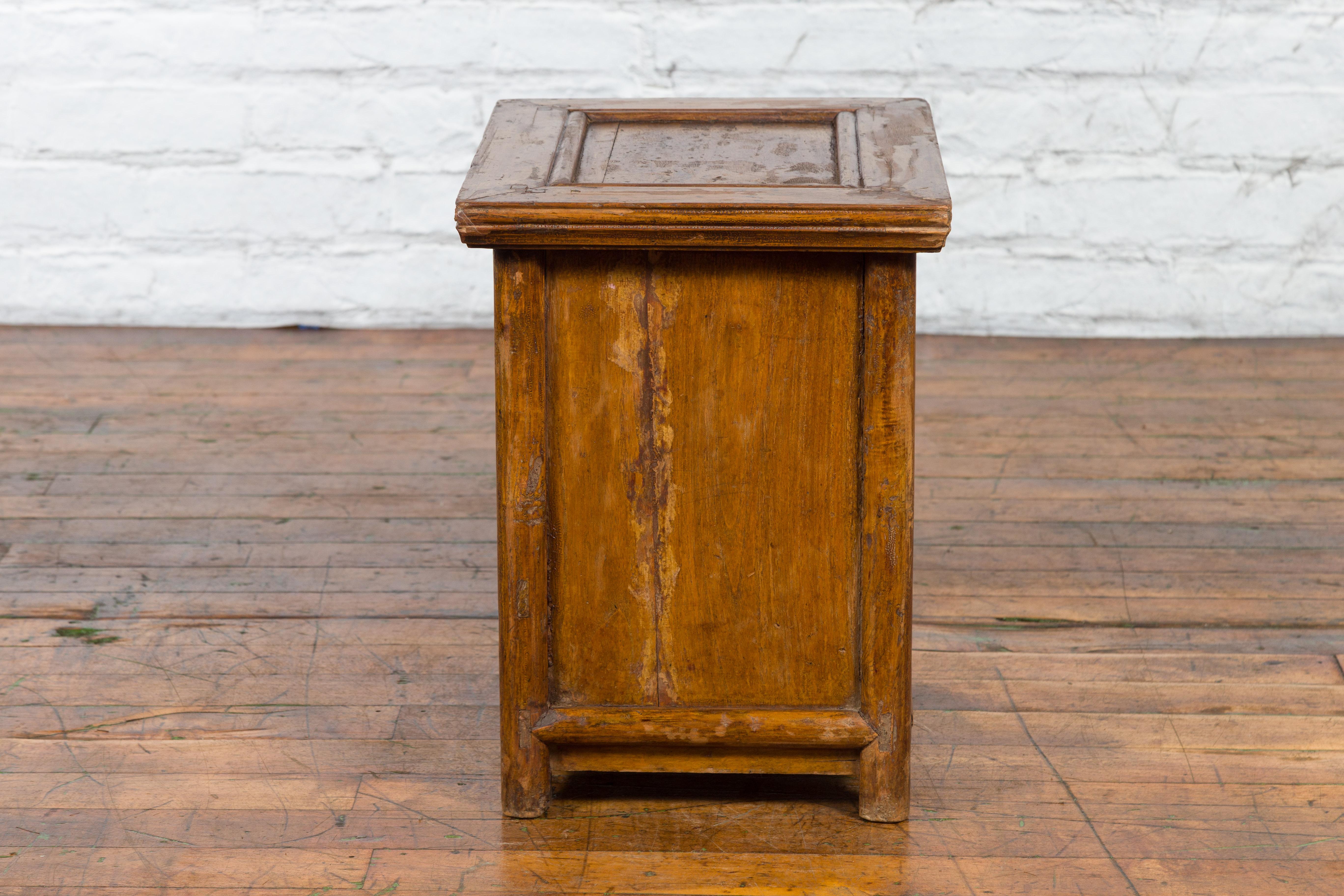 Chinese Early 20th Century Elmwood Bedside Cabinet with Weathered Patina For Sale 9