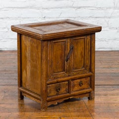 Early 20th Century Elmwood Bedside Cabinet with Weathered Patina