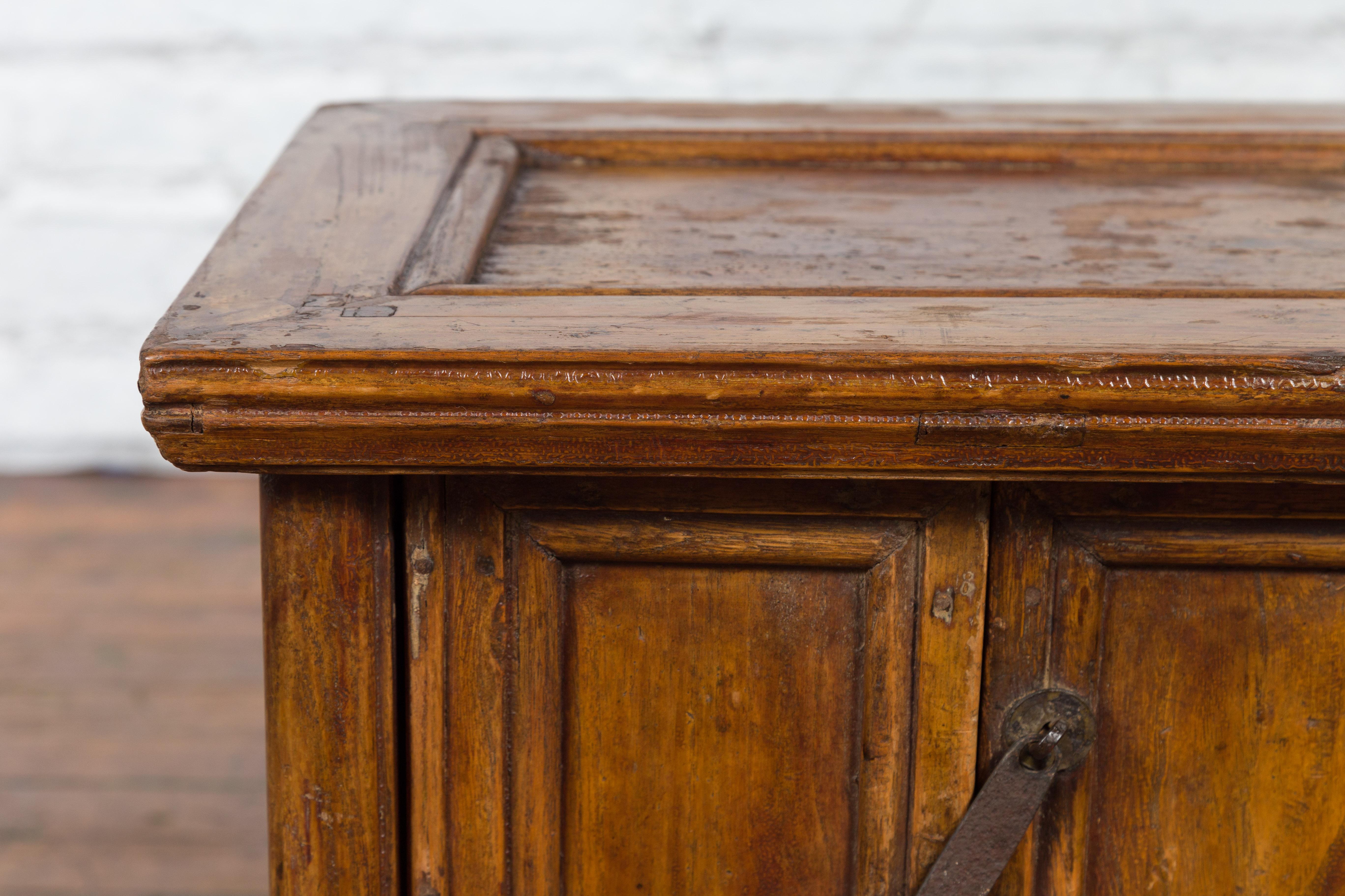 Chinese Early 20th Century Elmwood Bedside Cabinet with Weathered Patina For Sale 1
