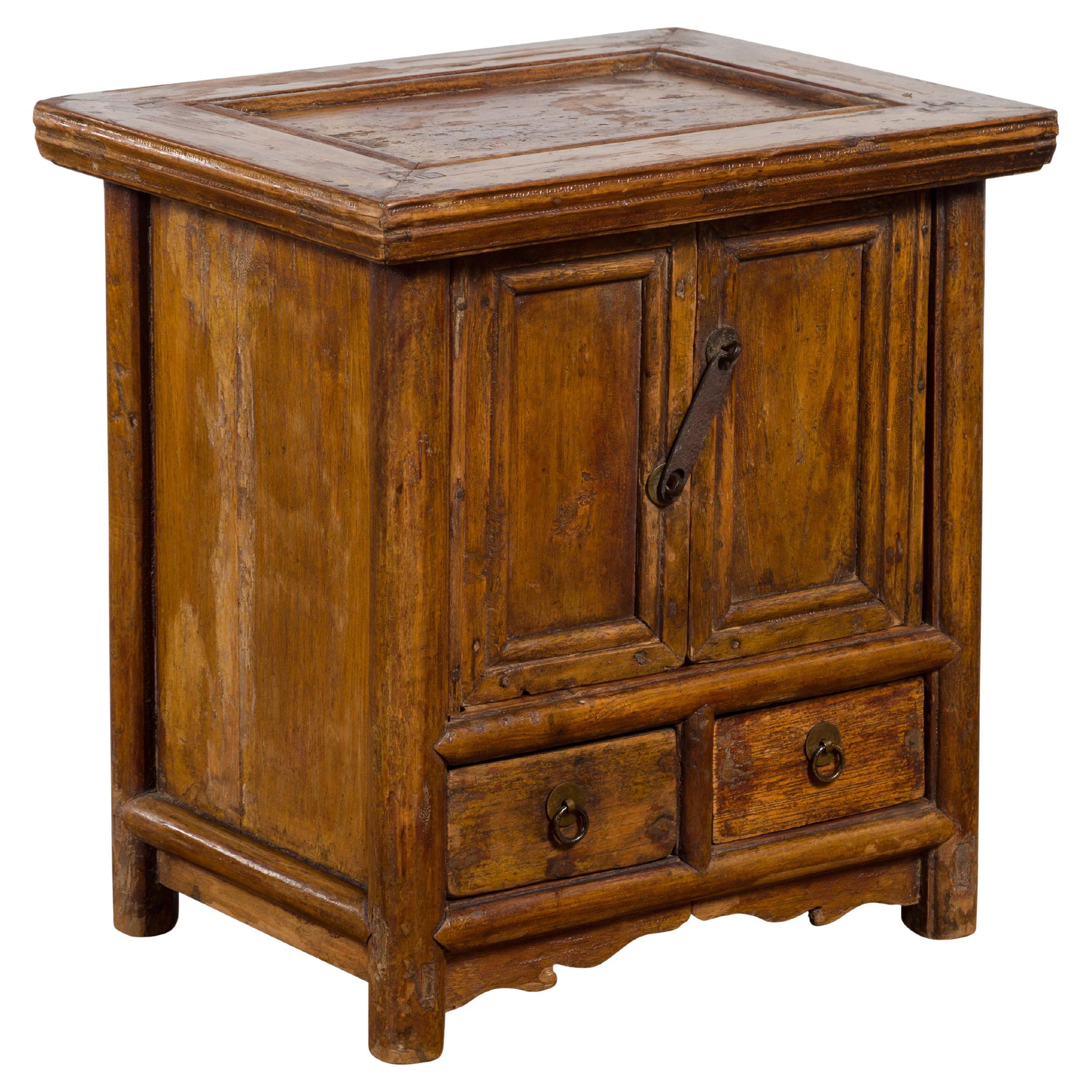 Chinese Early 20th Century Elmwood Bedside Cabinet with Weathered Patina