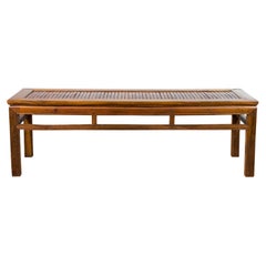 Chinese Early 20th Century Elmwood Coffee Table with Bamboo Top Insert