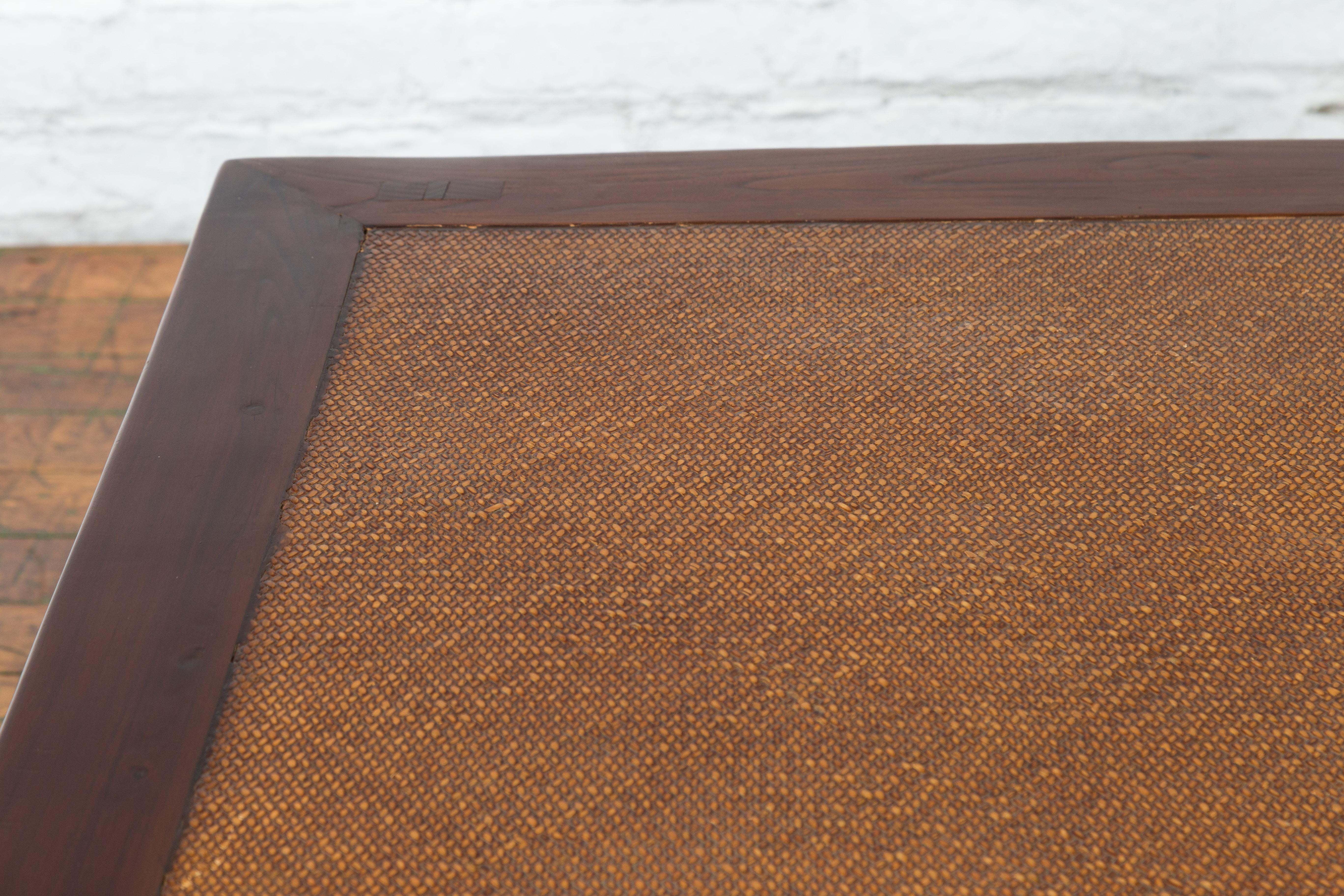 Chinese Early 20th Century Elmwood Coffee Table with Woven Rattan Top Inset For Sale 6