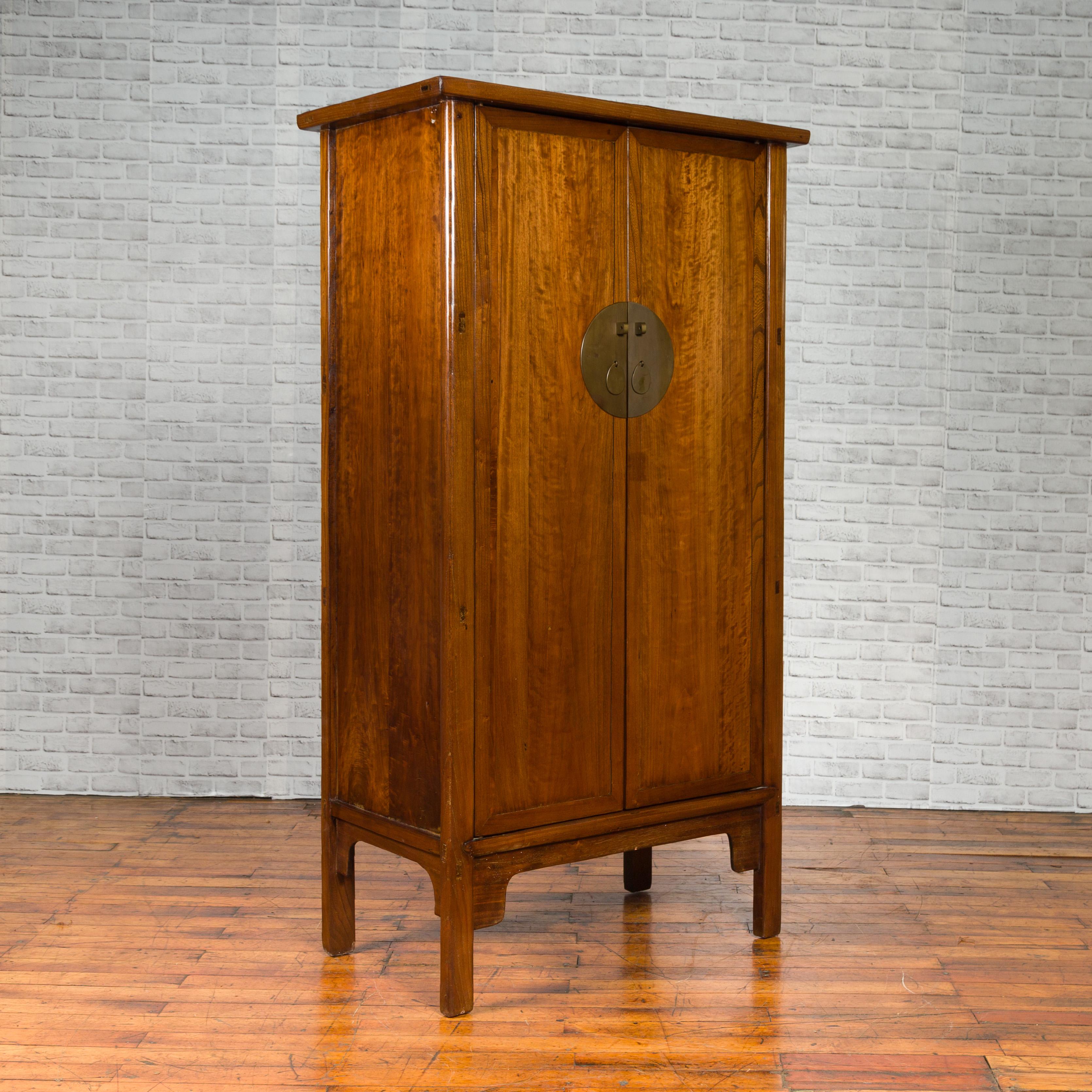 Brass Chinese Early 20th Century Elmwood Noodle Cabinet with Retrofitted Interior