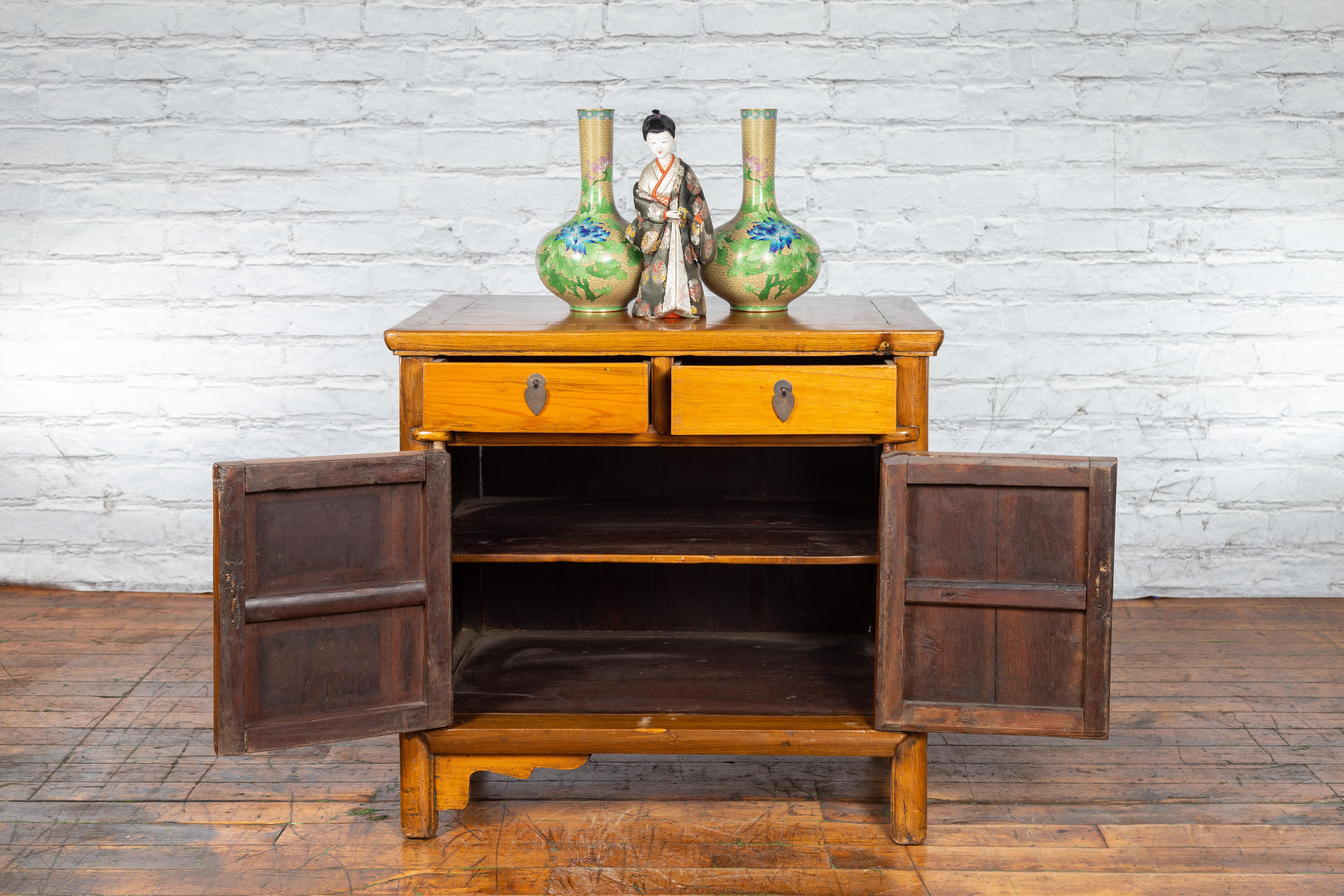Chinese Early 20th Century Elmwood Side Chest with Bronze Medallion Hardware For Sale 2