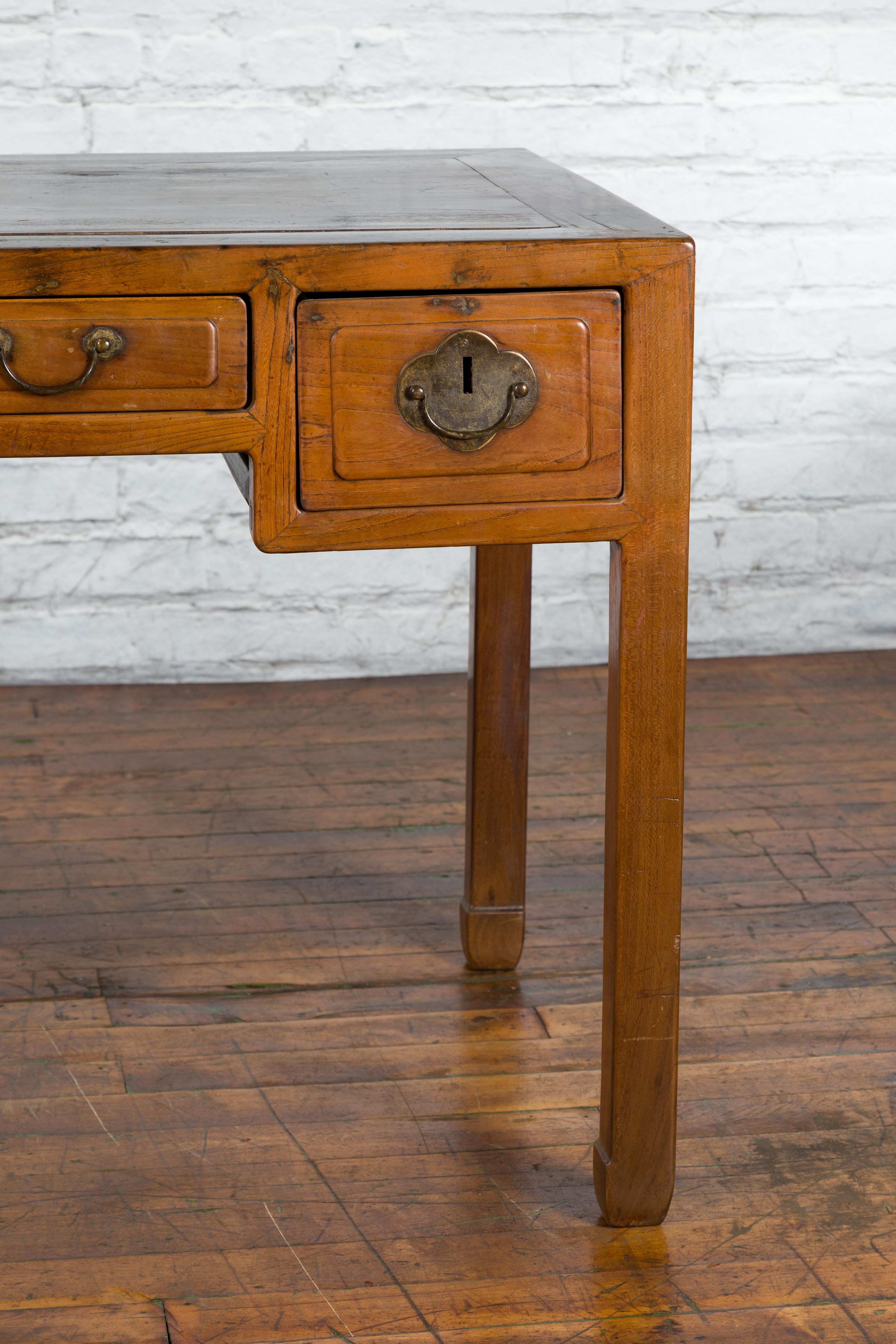 Chinese Early 20th Century Fujian Province Three-Drawer Desk with Horsehoof Legs 5
